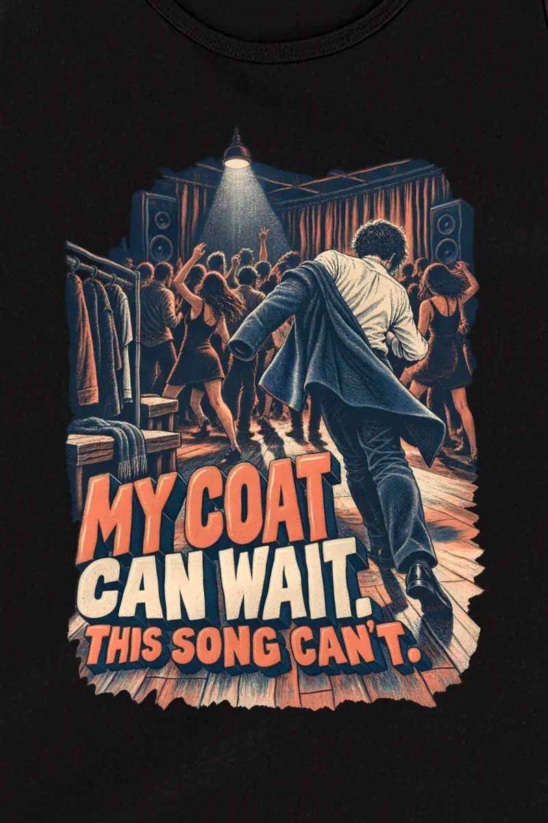 "My Coat Can Wait" Unisex Jersey Tank - the graphic up close