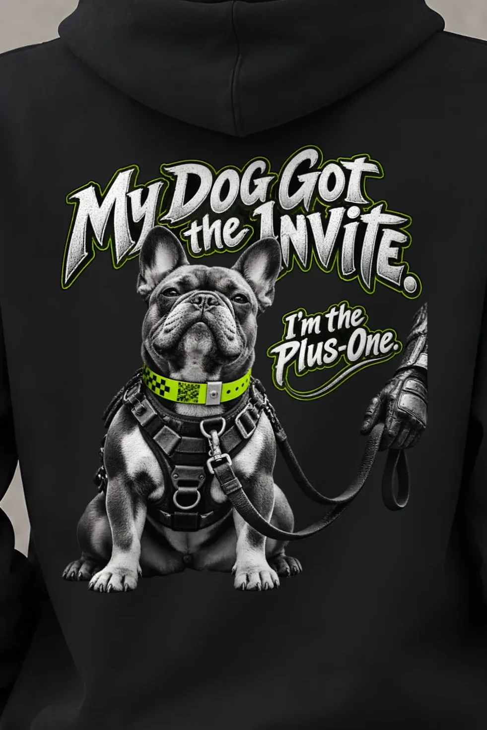 "My Dog Got the Invite" Heavy Blend Unisex Pullover Hoodie - the graphic up close