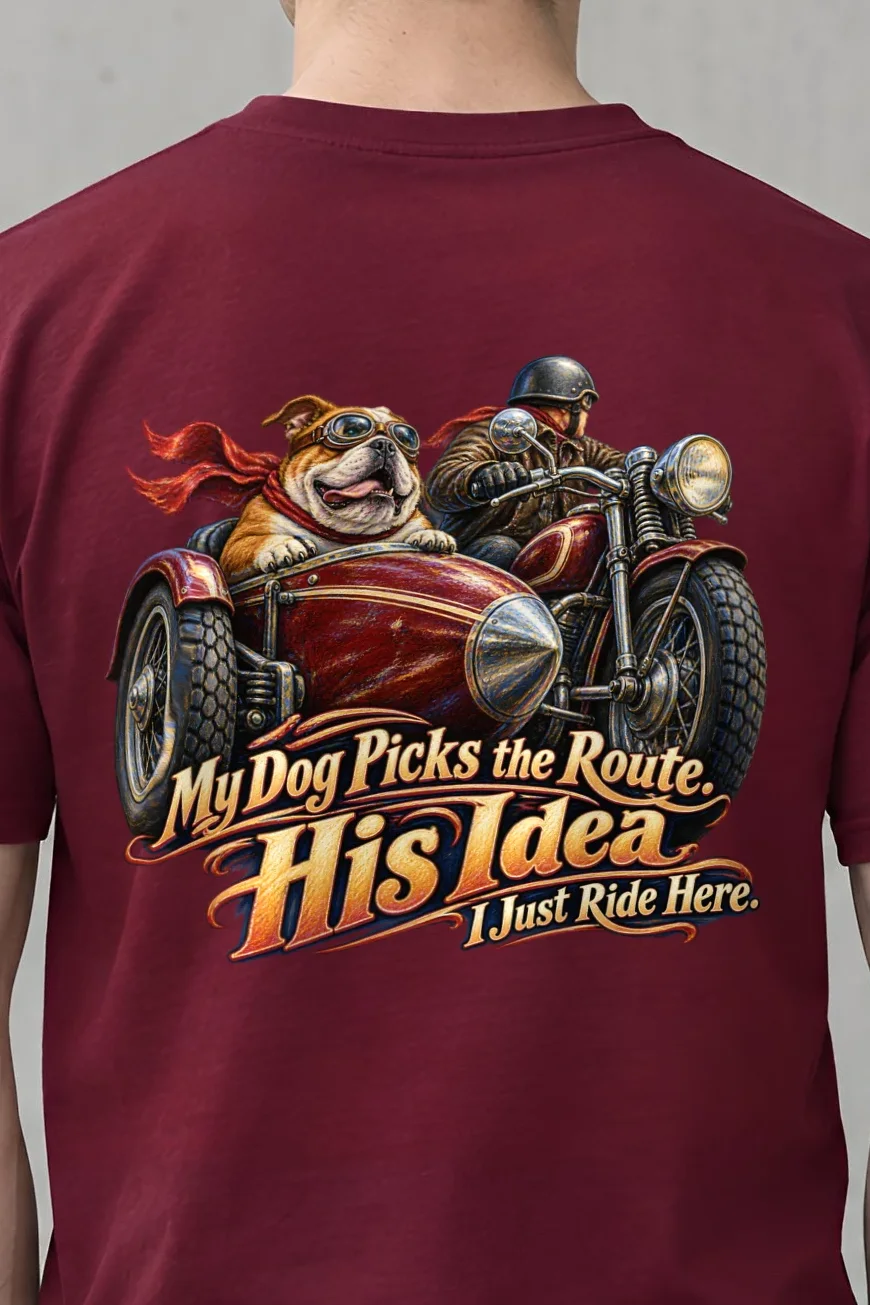 "My Dog Picks the Route" Heavyweight Unisex Crewneck T-shirt - the graphic up close