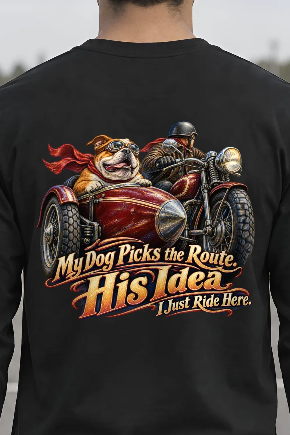 "My Dog Picks the Route" Unisex Longsleeve T-shirt - the graphic up close