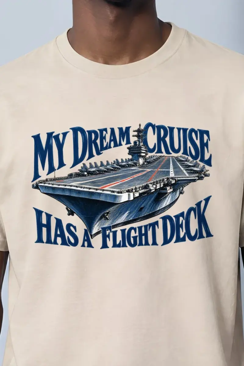"My Dream Cruise Has a Flight Deck" Heavyweight Unisex Crewneck T-shirt - the graphic up close