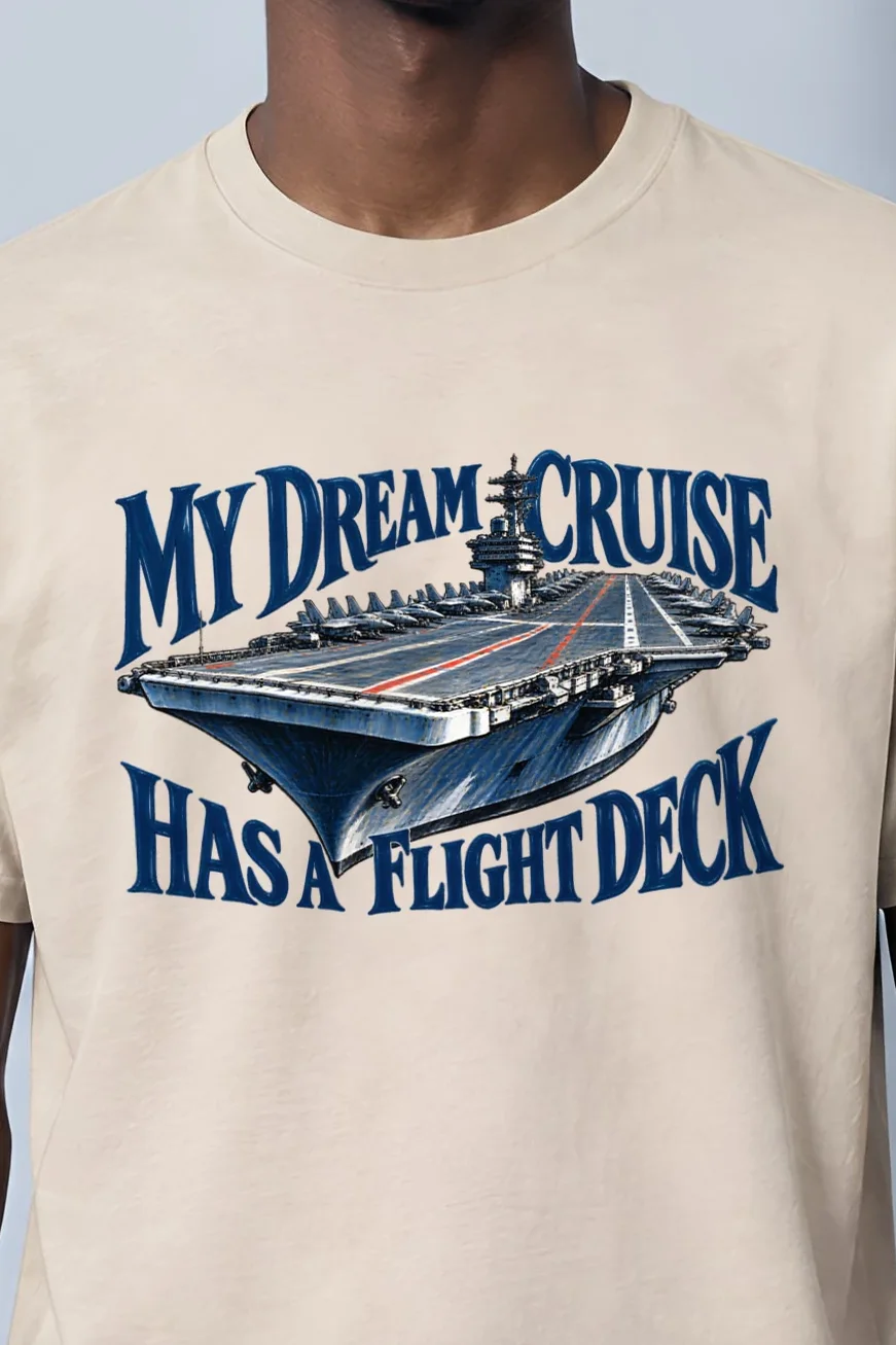 "My Dream Cruise Has a Flight Deck" Heavyweight Unisex Crewneck T-shirt - the graphic up close