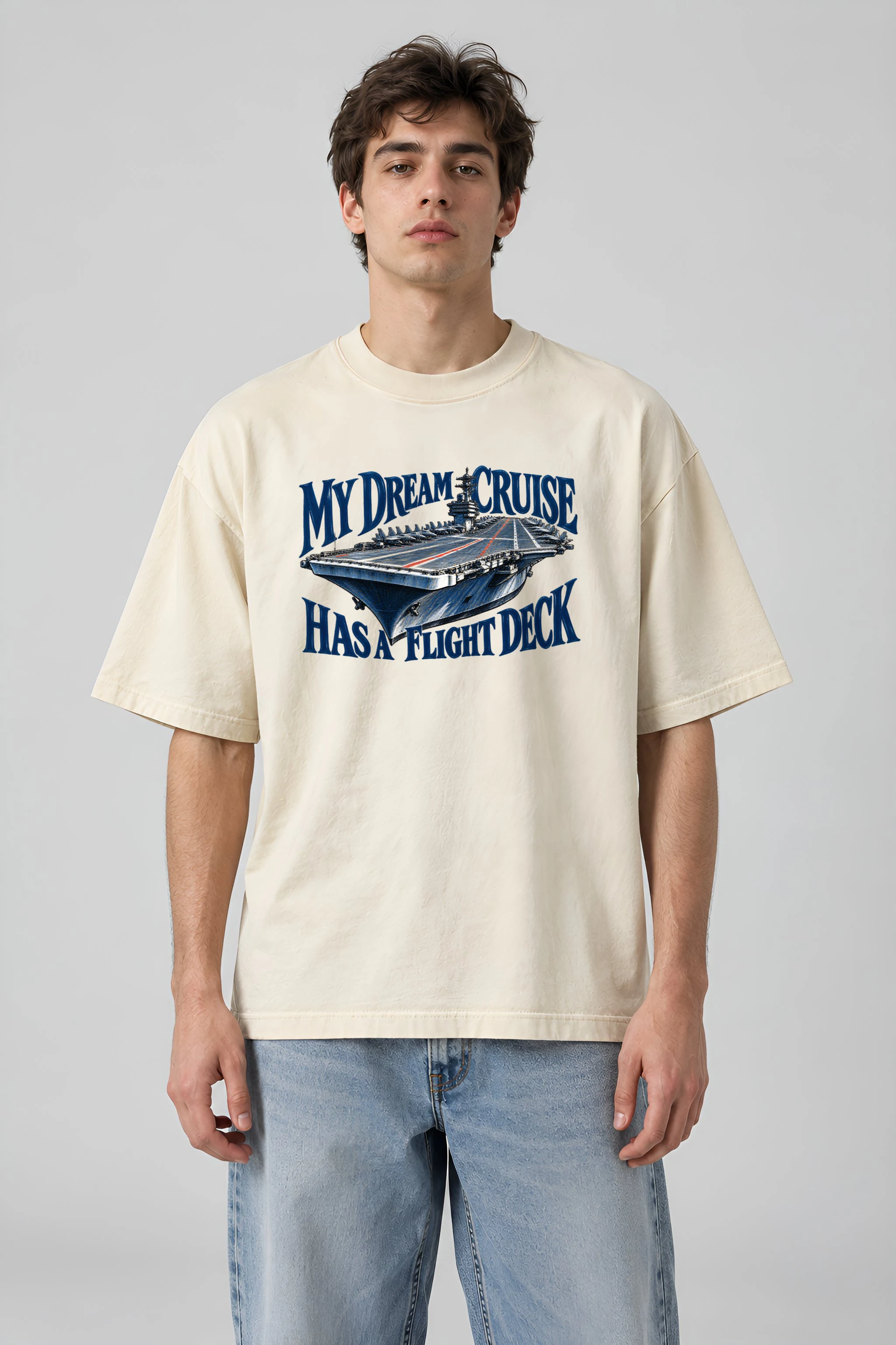 "My Dream Cruise Has a Flight Deck" Men's Oversized Heavyweight Crewneck T-Shirt