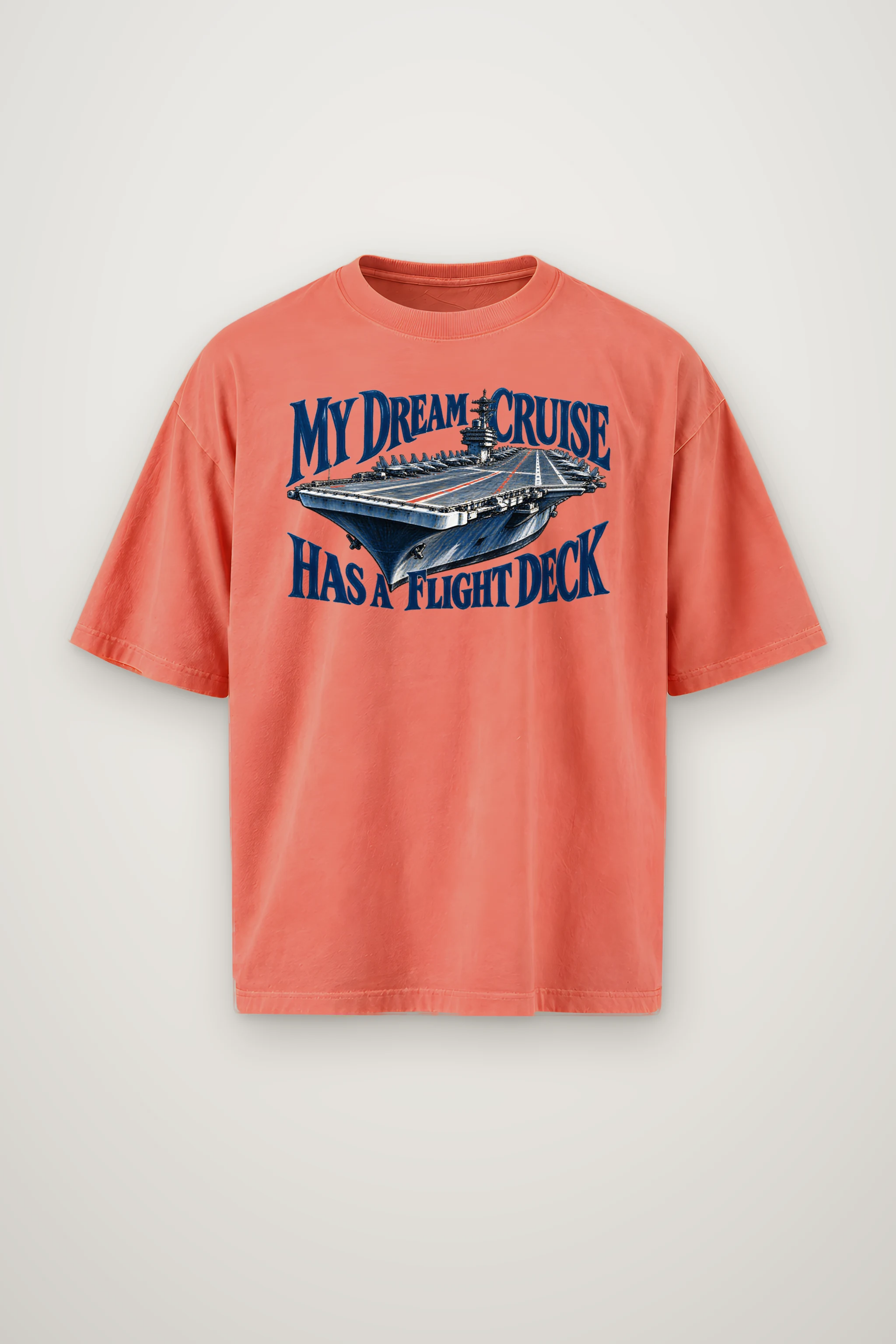 "My Dream Cruise Has a Flight Deck" Men's Oversized Heavyweight Crewneck T-Shirt