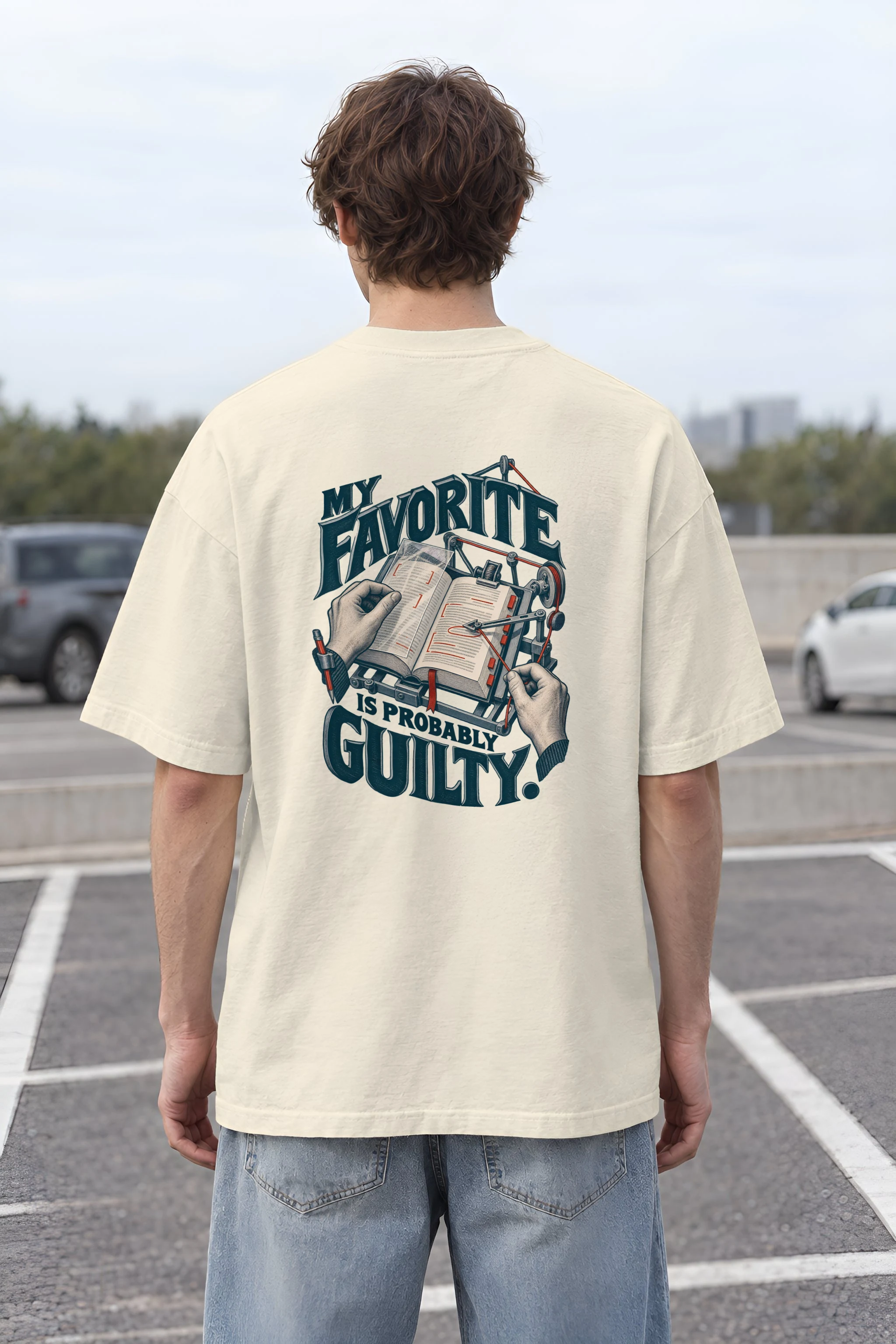 "My Favorite Is Probably Guilty" Men's Oversized Heavyweight Crewneck T-Shirt