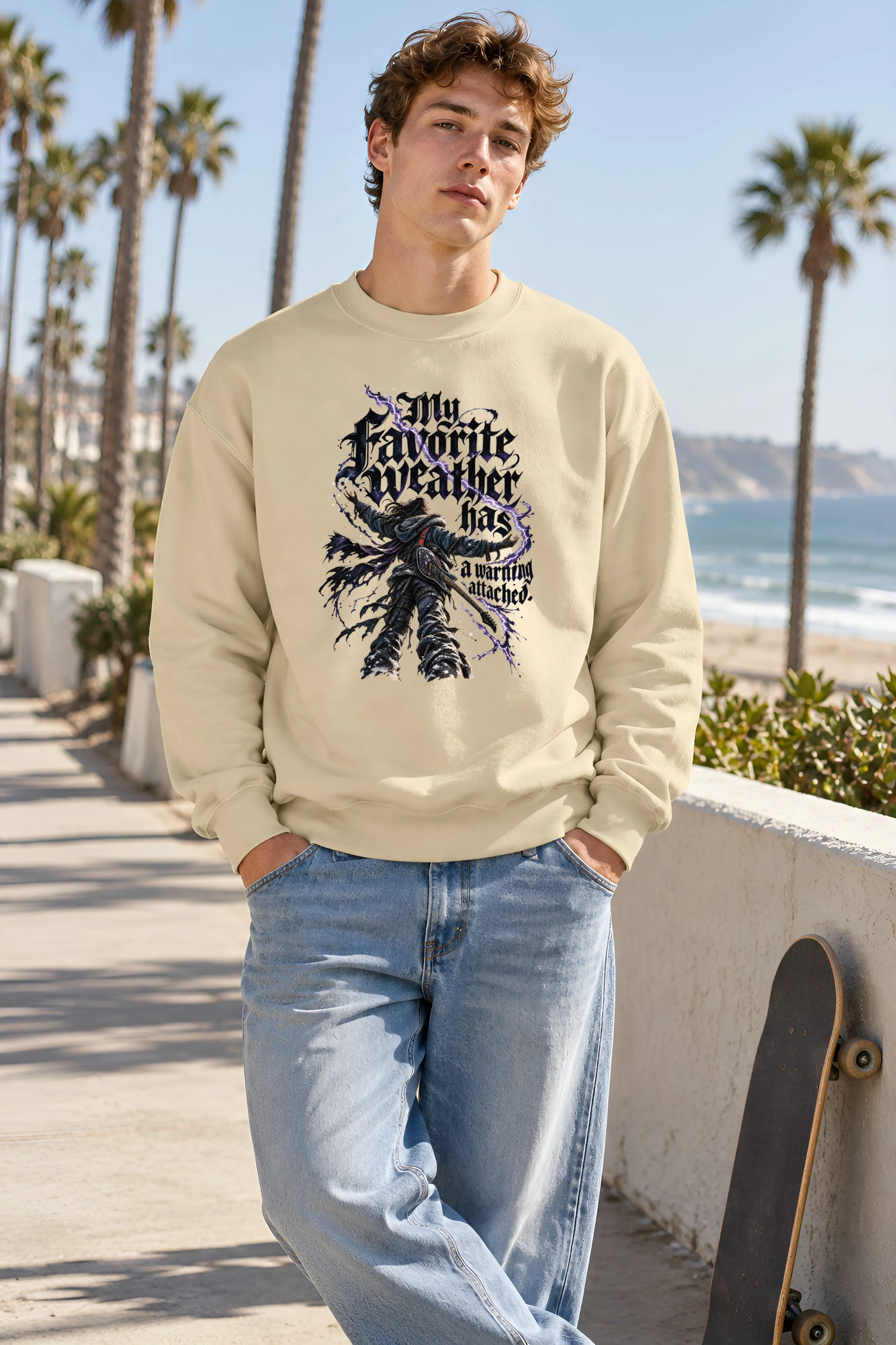 "My Favorite Weather Has a Warning Attached" Unisex Crewneck Sweatshirt
