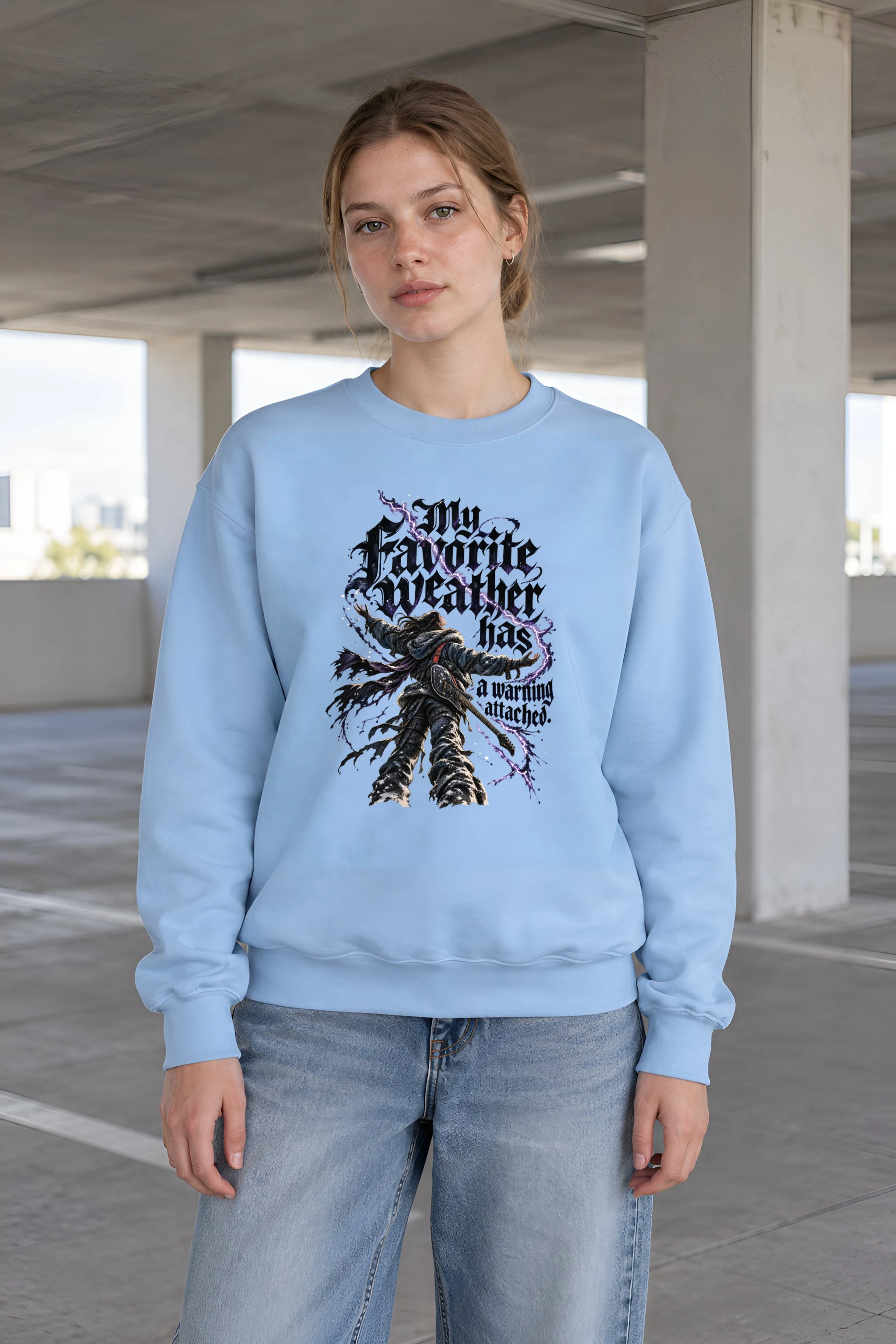 "My Favorite Weather Has a Warning Attached" Unisex Crewneck Sweatshirt