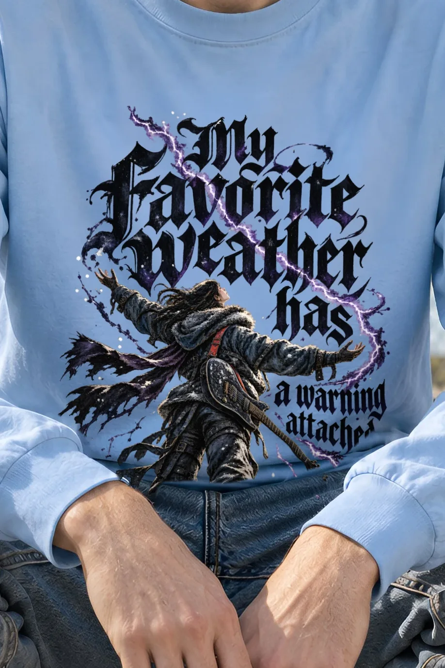 "My Favorite Weather" Unisex Longsleeve T-shirt - the graphic up close