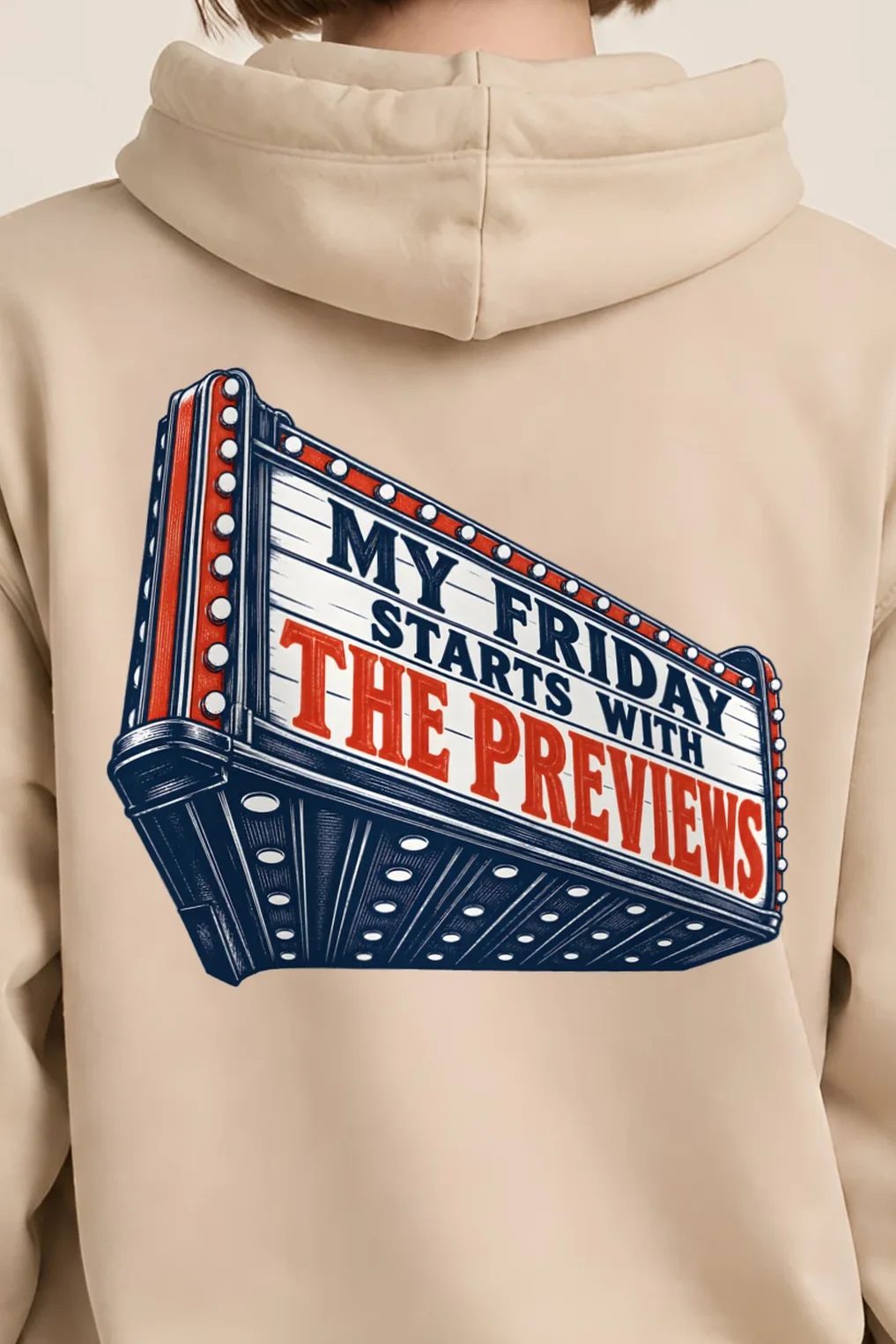 "My Friday Starts With the Previews" Heavy Blend Unisex Pullover Hoodie - the graphic up close