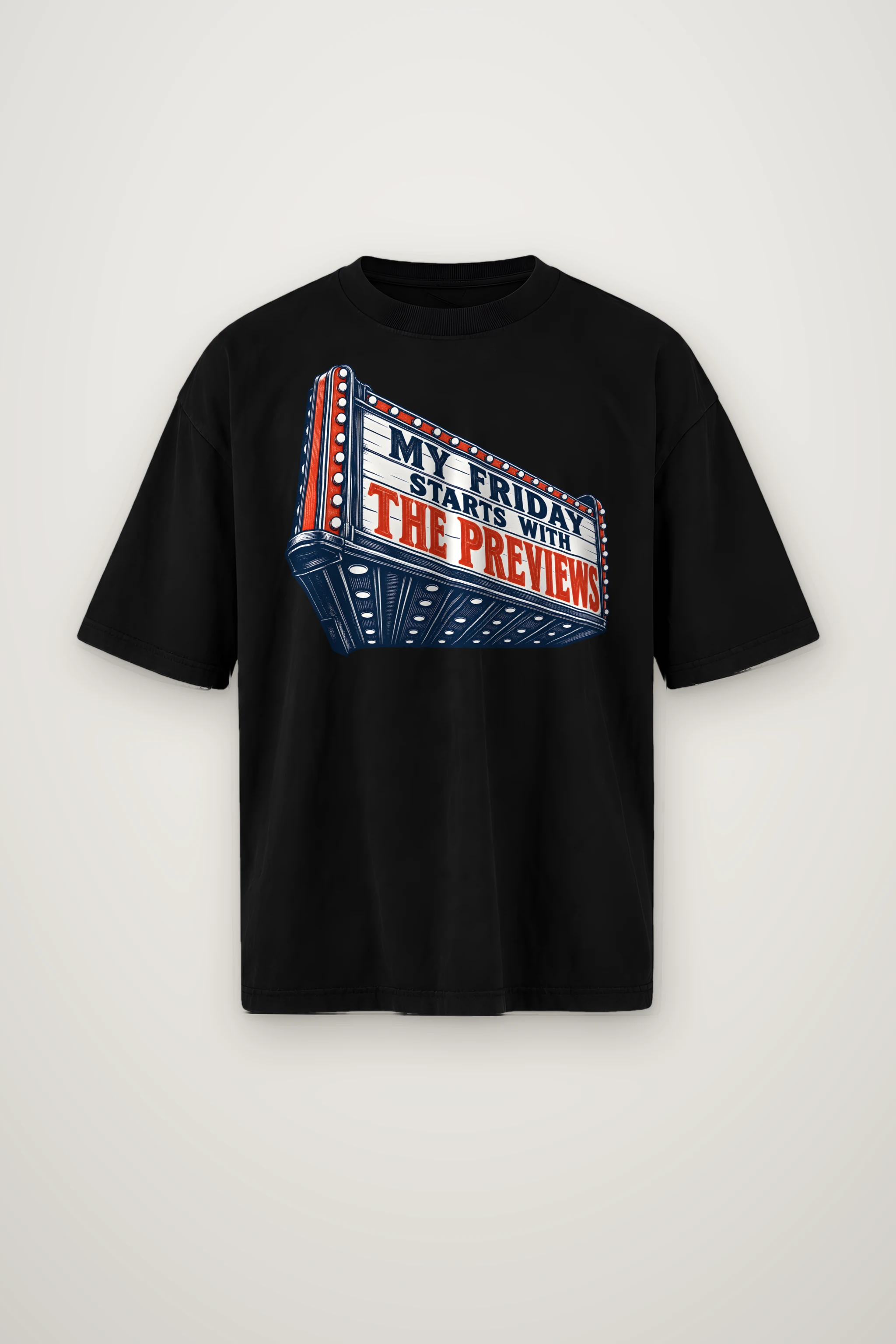 "My Friday Starts With the Previews" Men's Oversized Heavyweight Crewneck T-Shirt
