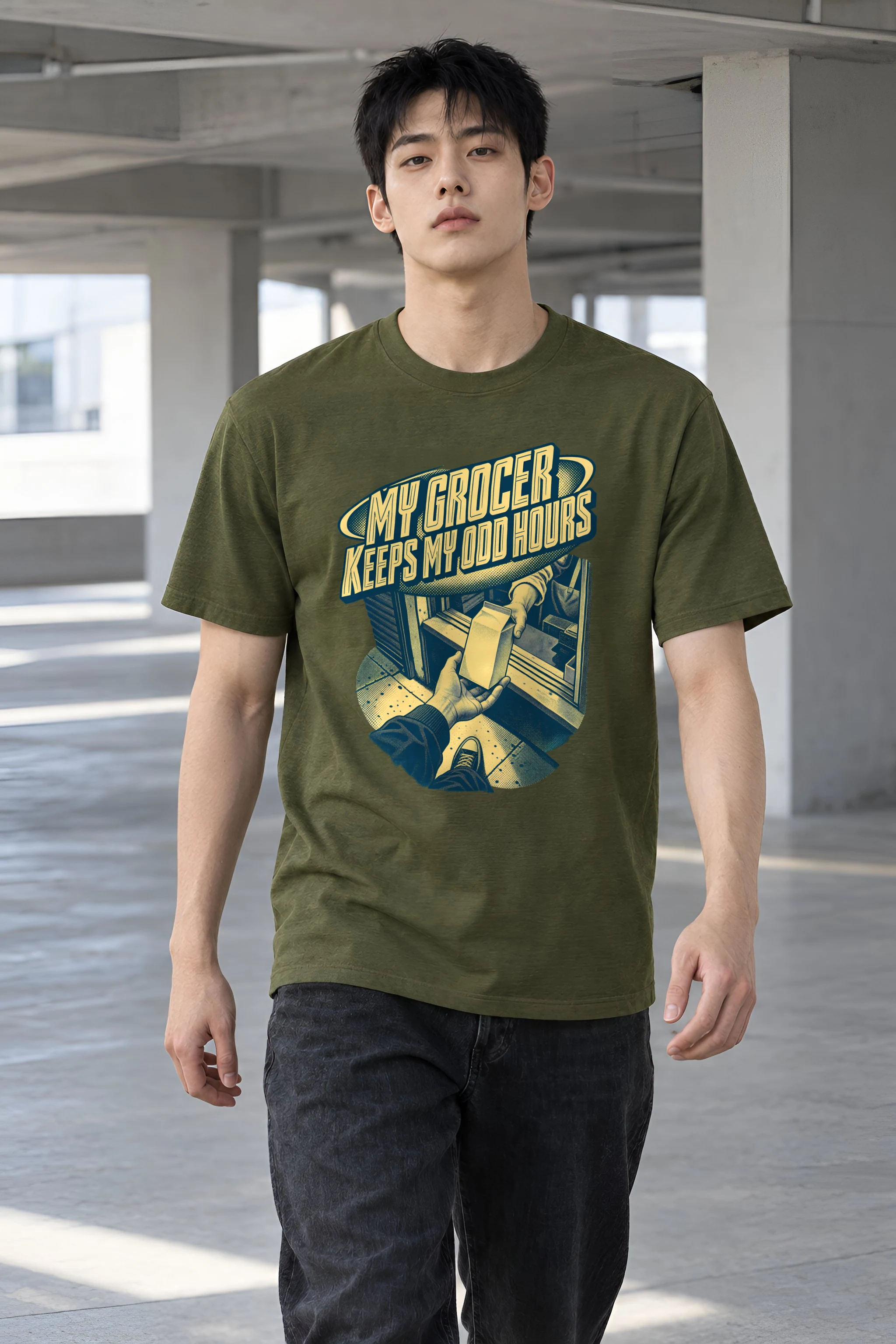 "MY GROCER KEEPS MY ODD HOURS" Heavyweight Unisex Crewneck T-shirt
