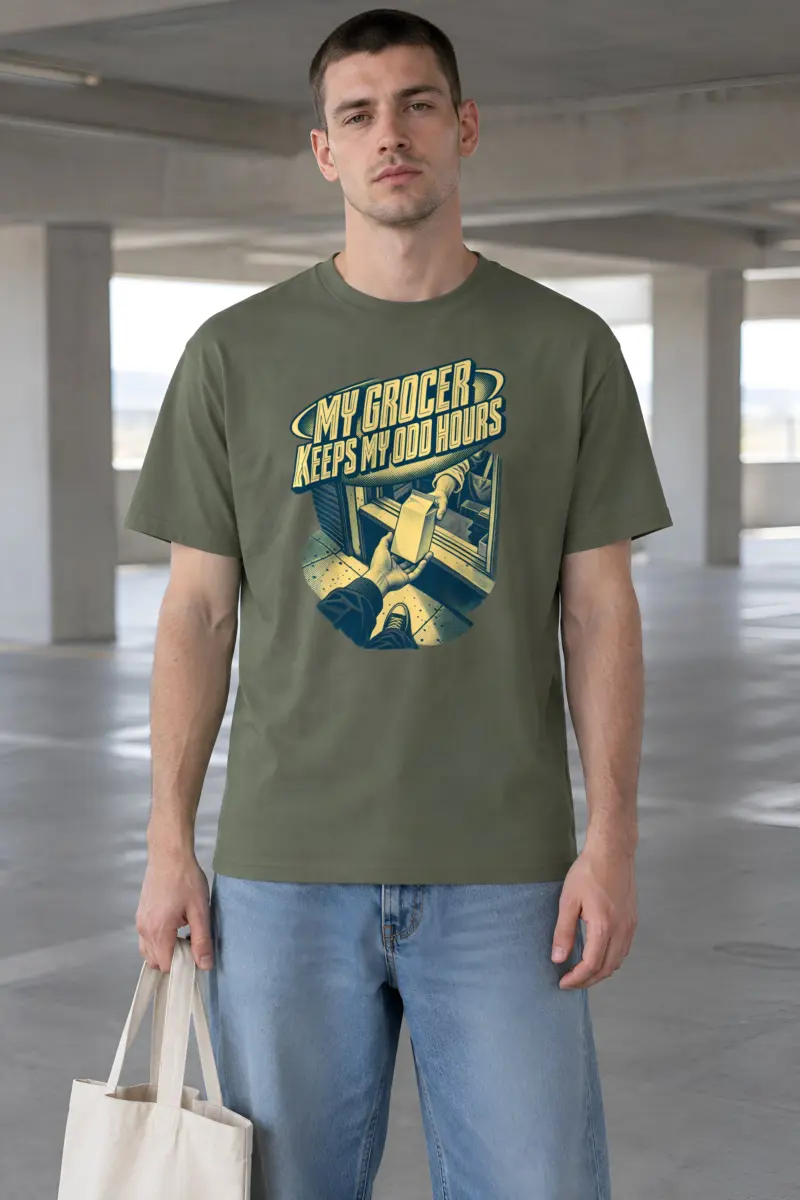 "MY GROCER KEEPS MY ODD HOURS" Heavyweight Unisex Crewneck T-shirt