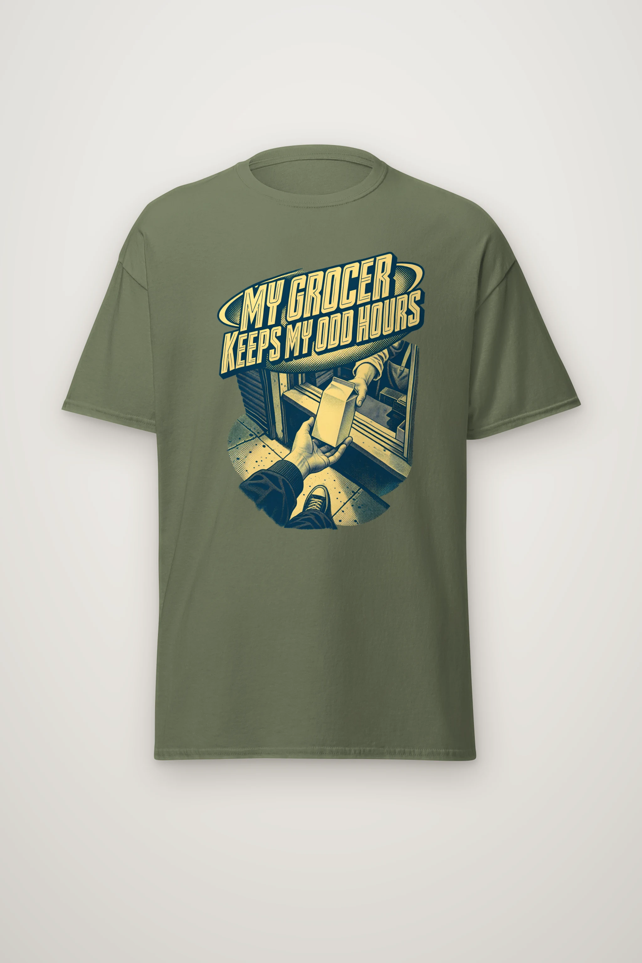"MY GROCER KEEPS MY ODD HOURS" Heavyweight Unisex Crewneck T-shirt