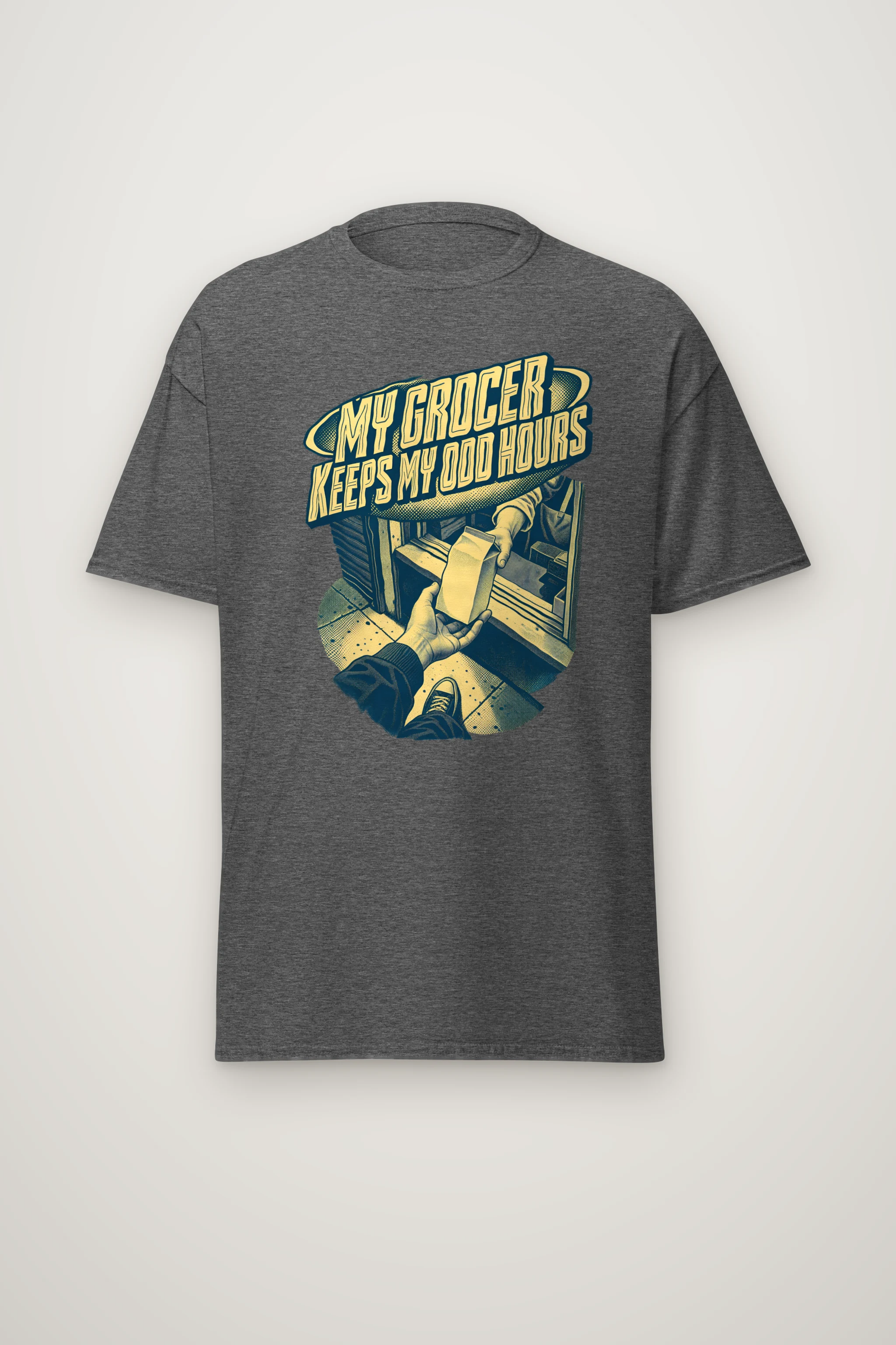 "MY GROCER KEEPS MY ODD HOURS" Heavyweight Unisex Crewneck T-shirt