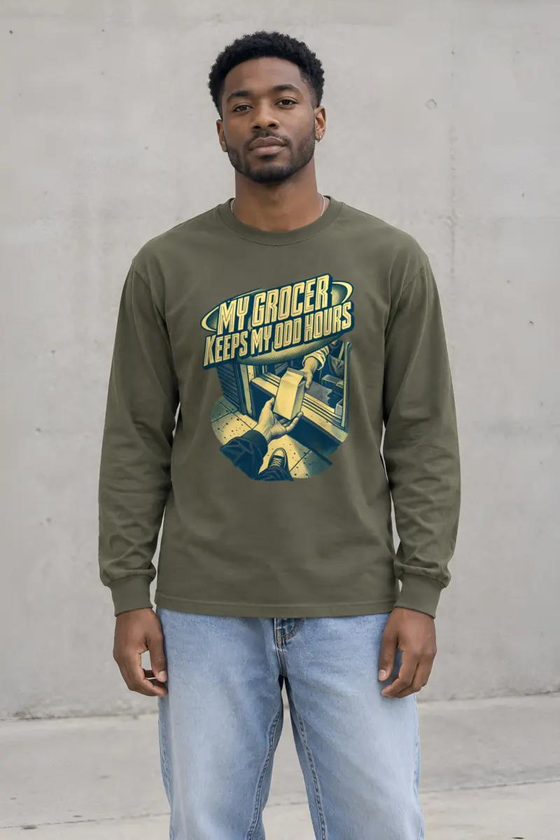 "MY GROCER KEEPS MY ODD HOURS" Unisex Longsleeve T-shirt