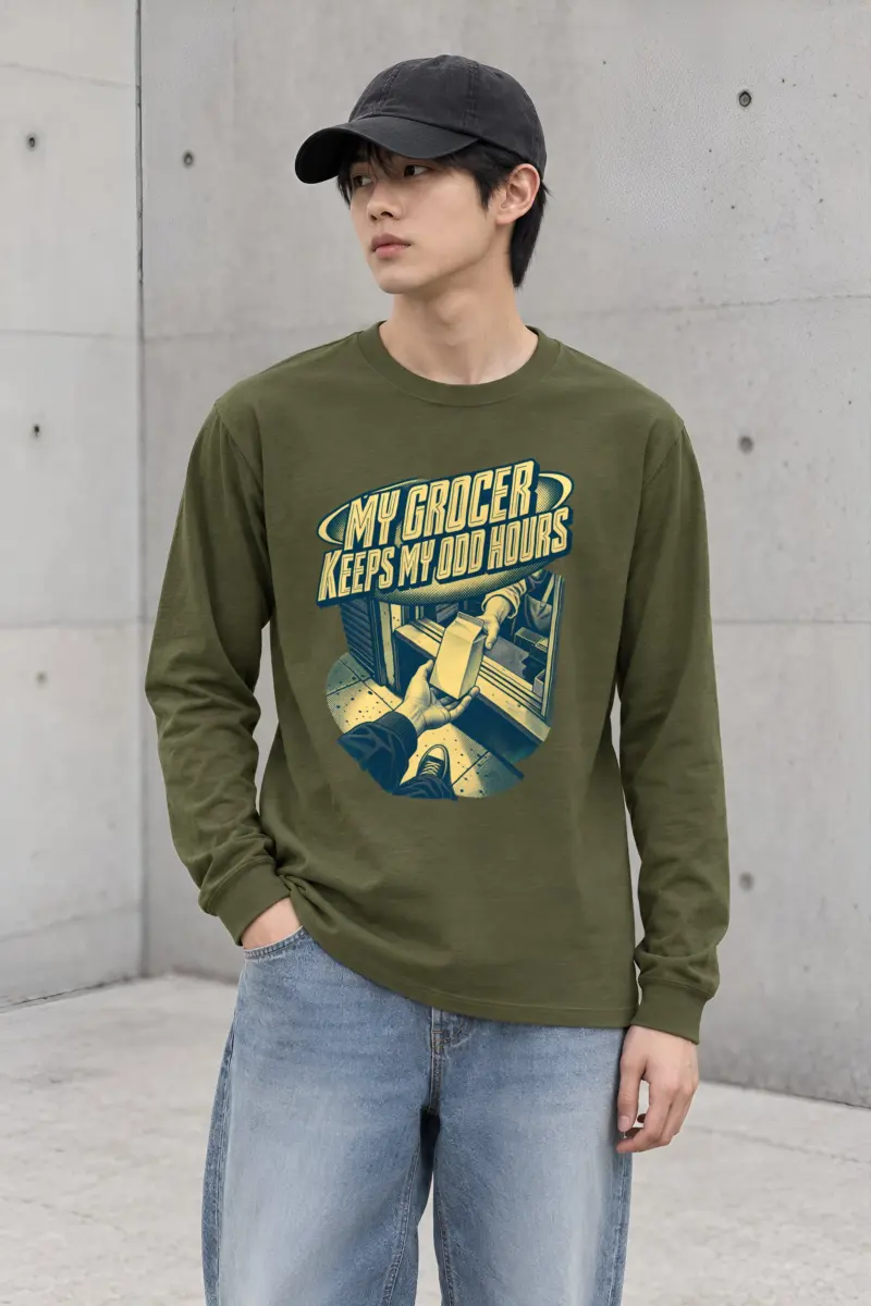 "MY GROCER KEEPS MY ODD HOURS" Unisex Longsleeve T-shirt