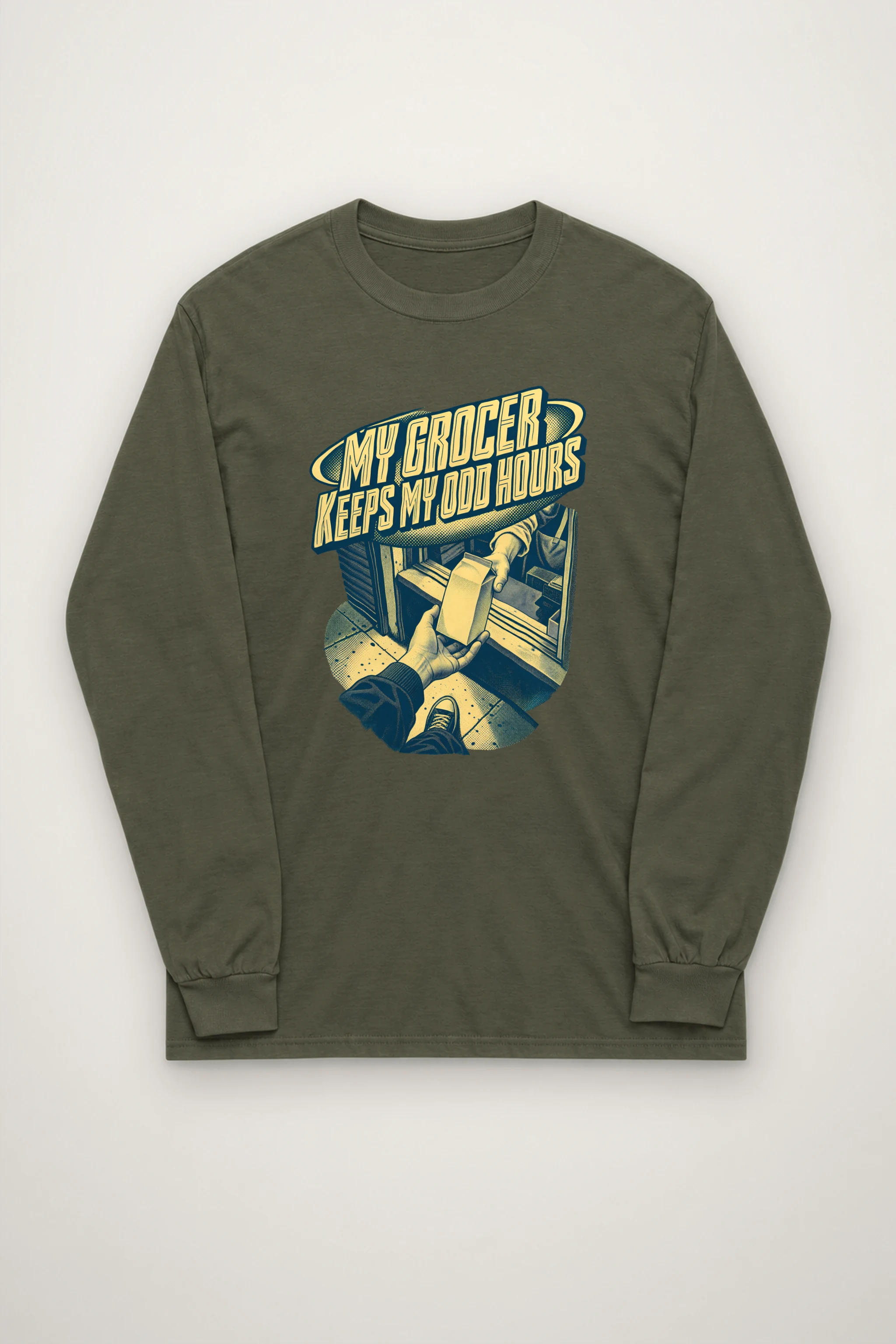 "MY GROCER KEEPS MY ODD HOURS" Unisex Longsleeve T-shirt