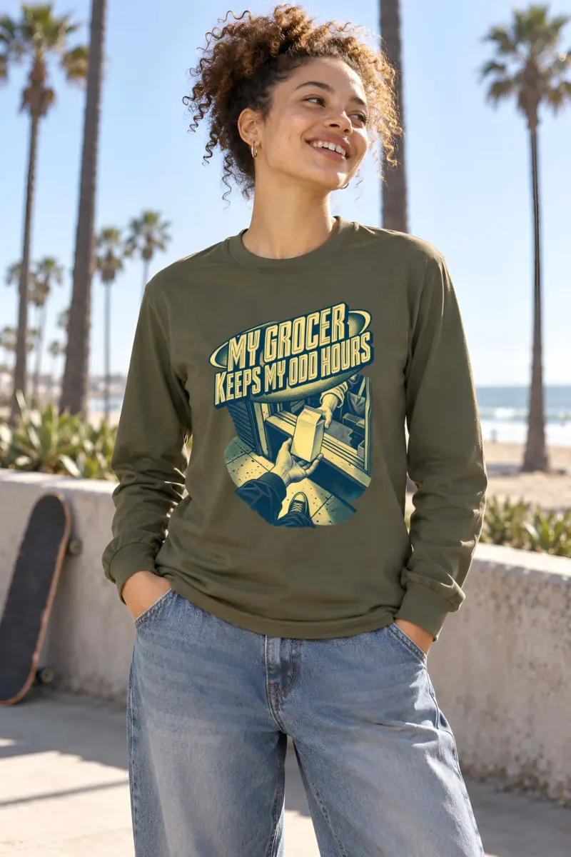 "MY GROCER KEEPS MY ODD HOURS" Unisex Longsleeve T-shirt