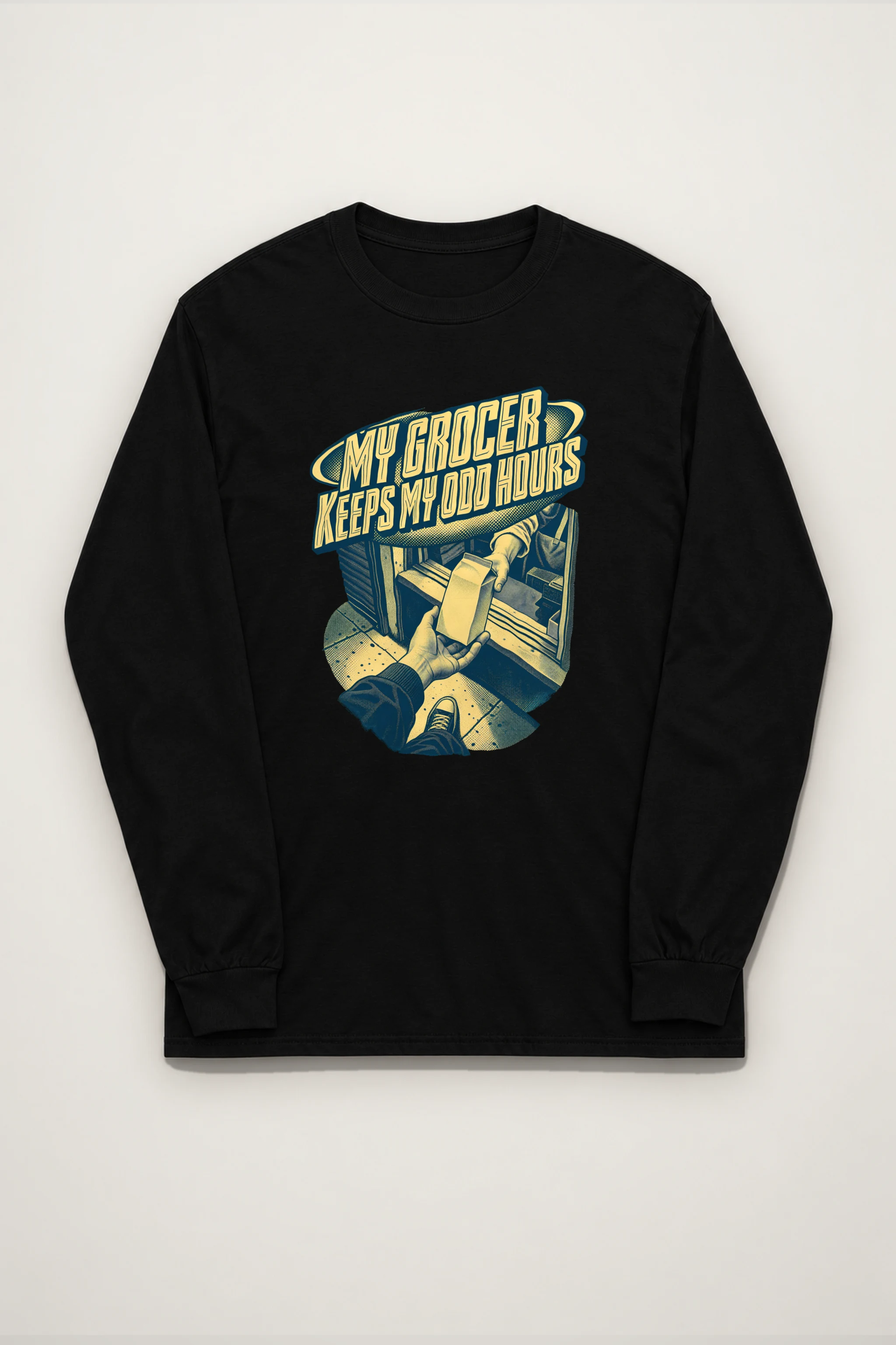 "MY GROCER KEEPS MY ODD HOURS" Unisex Longsleeve T-shirt