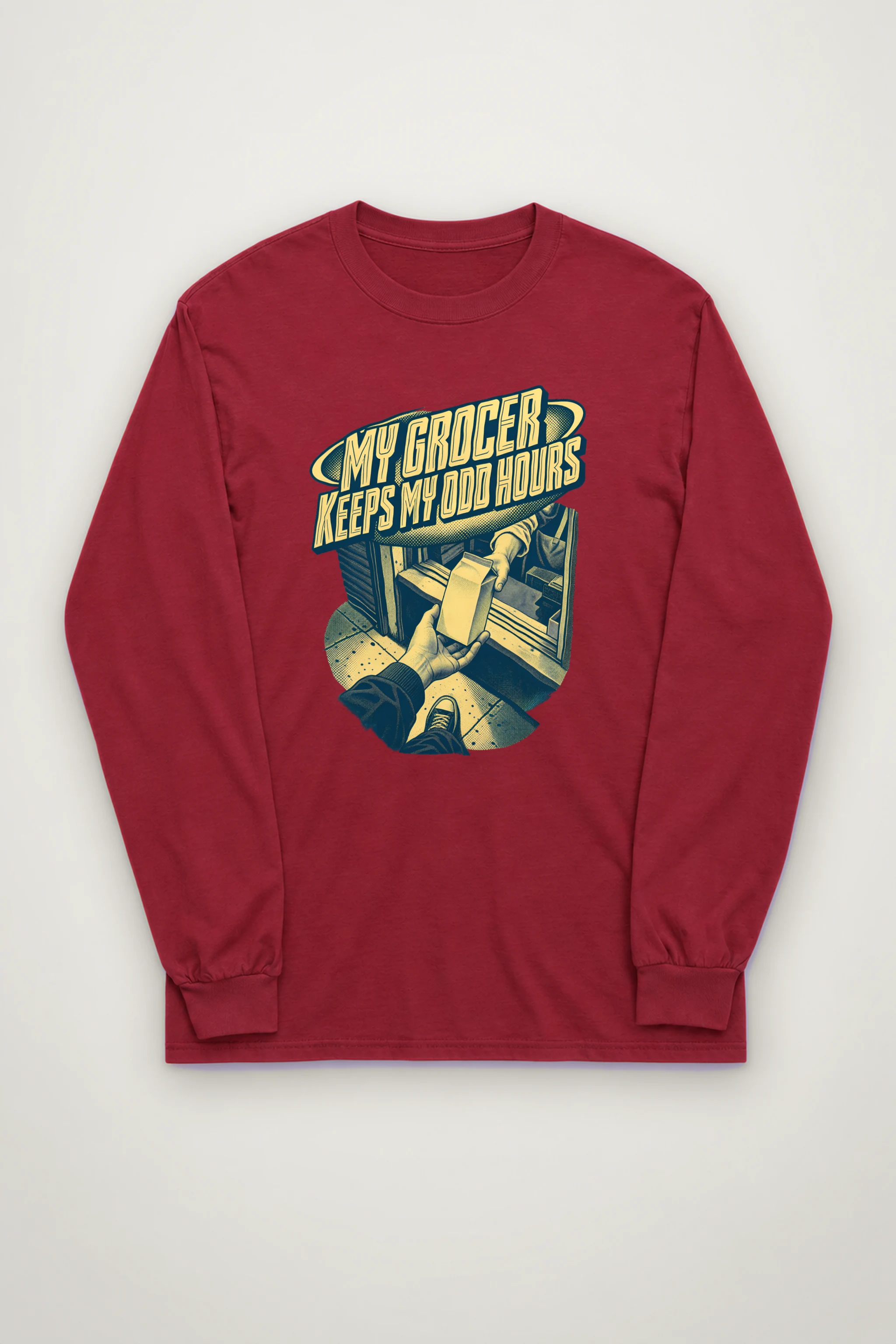"MY GROCER KEEPS MY ODD HOURS" Unisex Longsleeve T-shirt