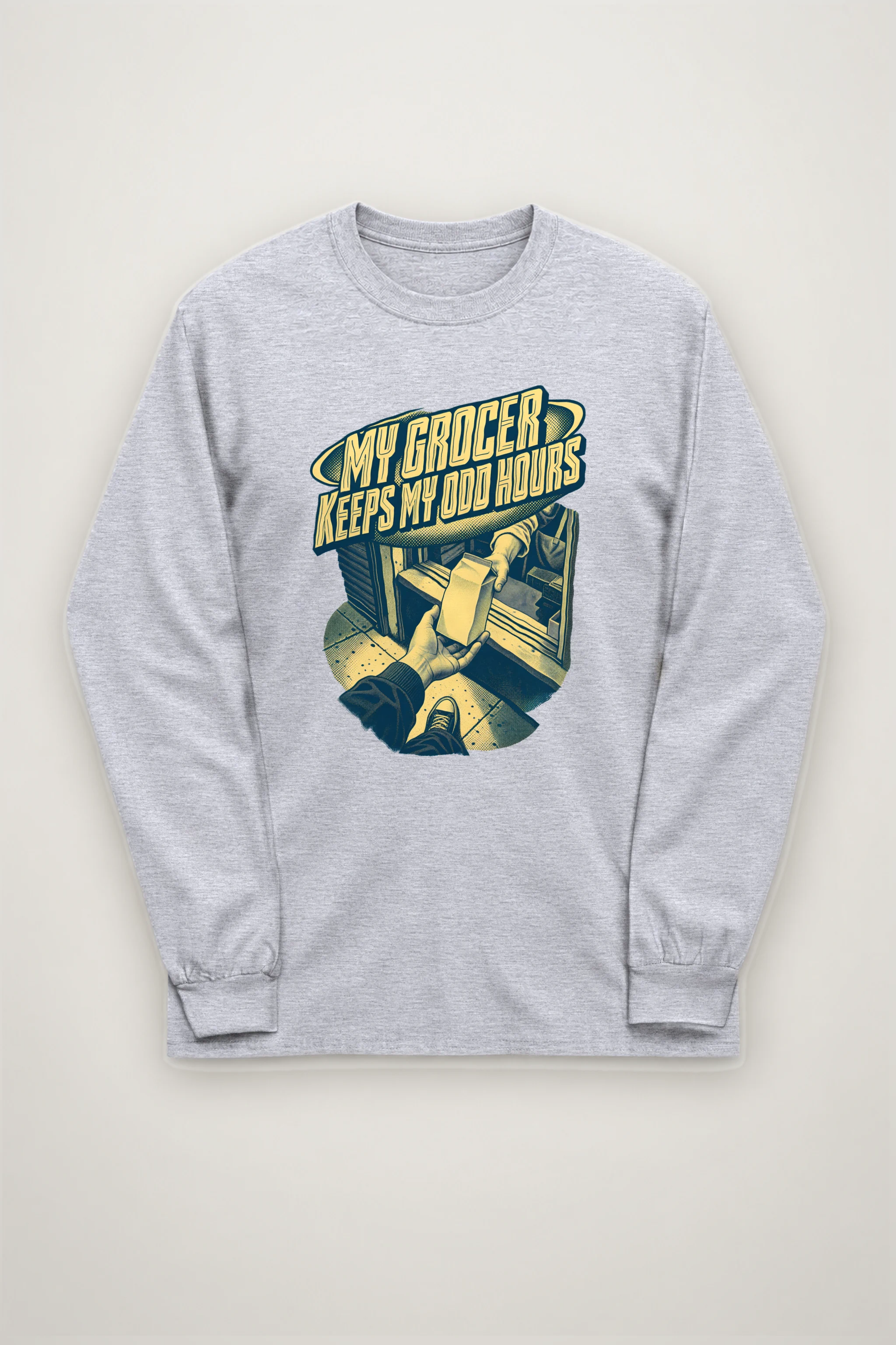 "MY GROCER KEEPS MY ODD HOURS" Unisex Longsleeve T-shirt