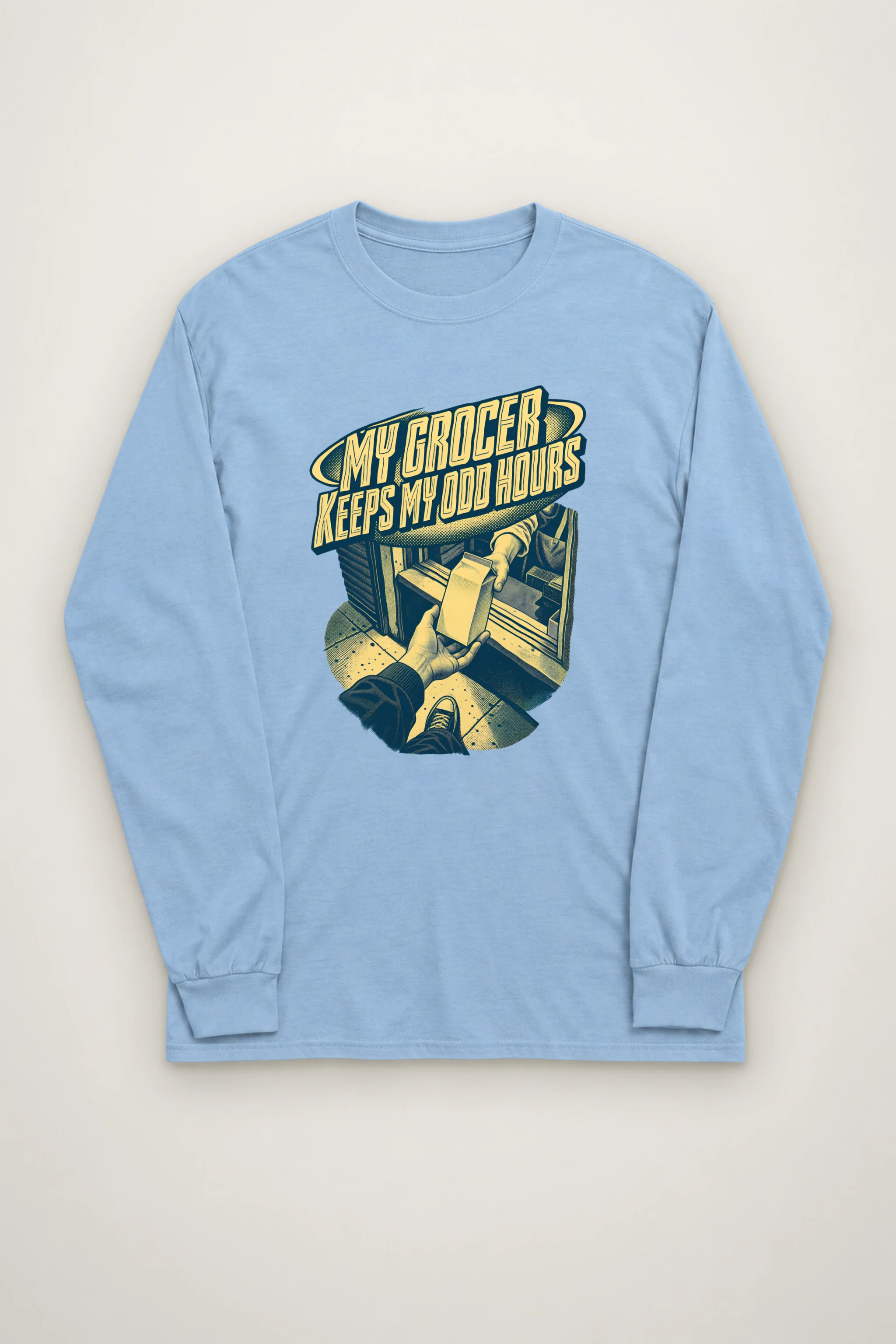 "MY GROCER KEEPS MY ODD HOURS" Unisex Longsleeve T-shirt