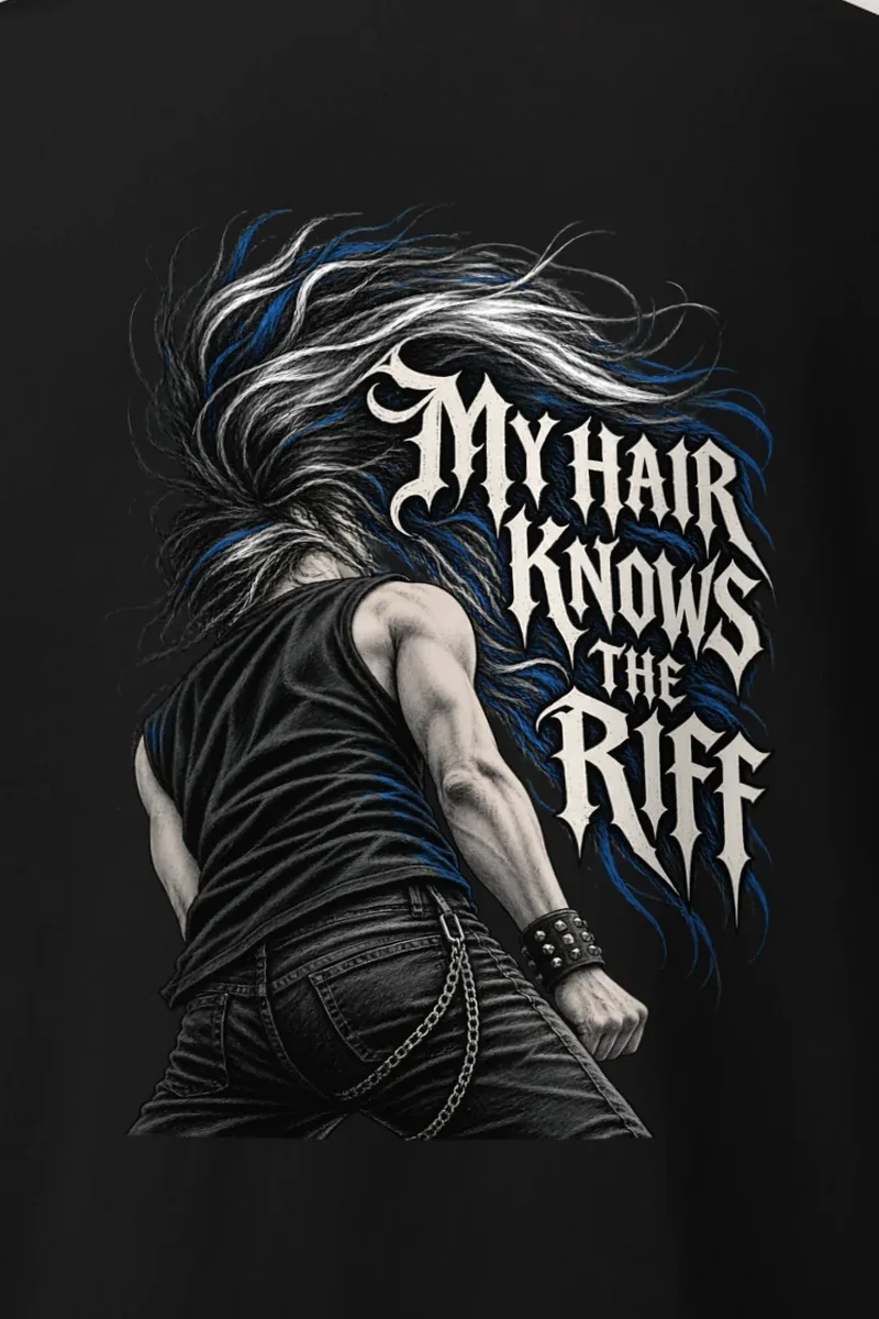 "My Hair Knows the Riff" Heavyweight Unisex Crewneck T-shirt - the graphic up close