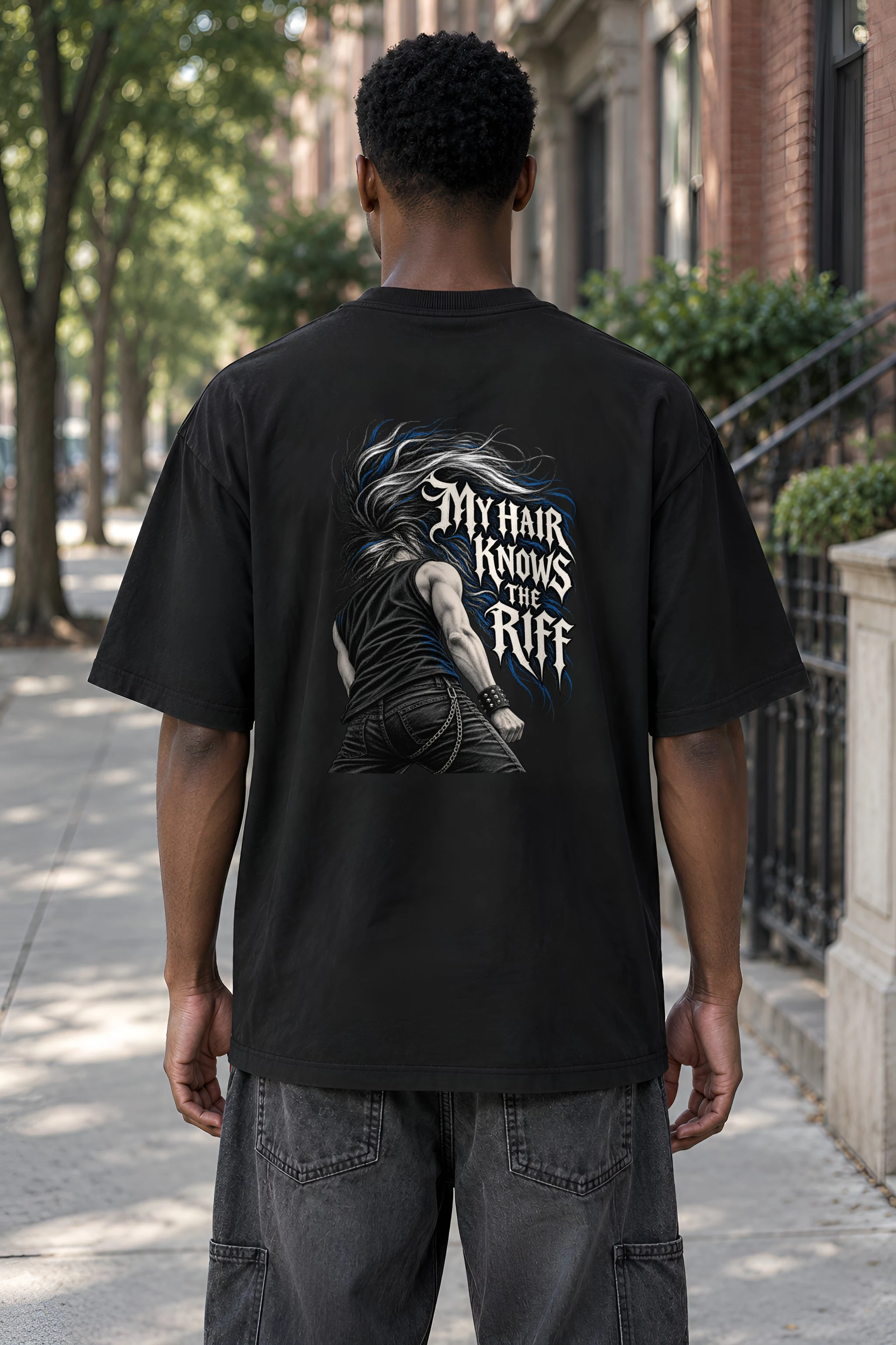 "My Hair Knows the Riff" Men's Oversized Heavyweight Crewneck T-Shirt