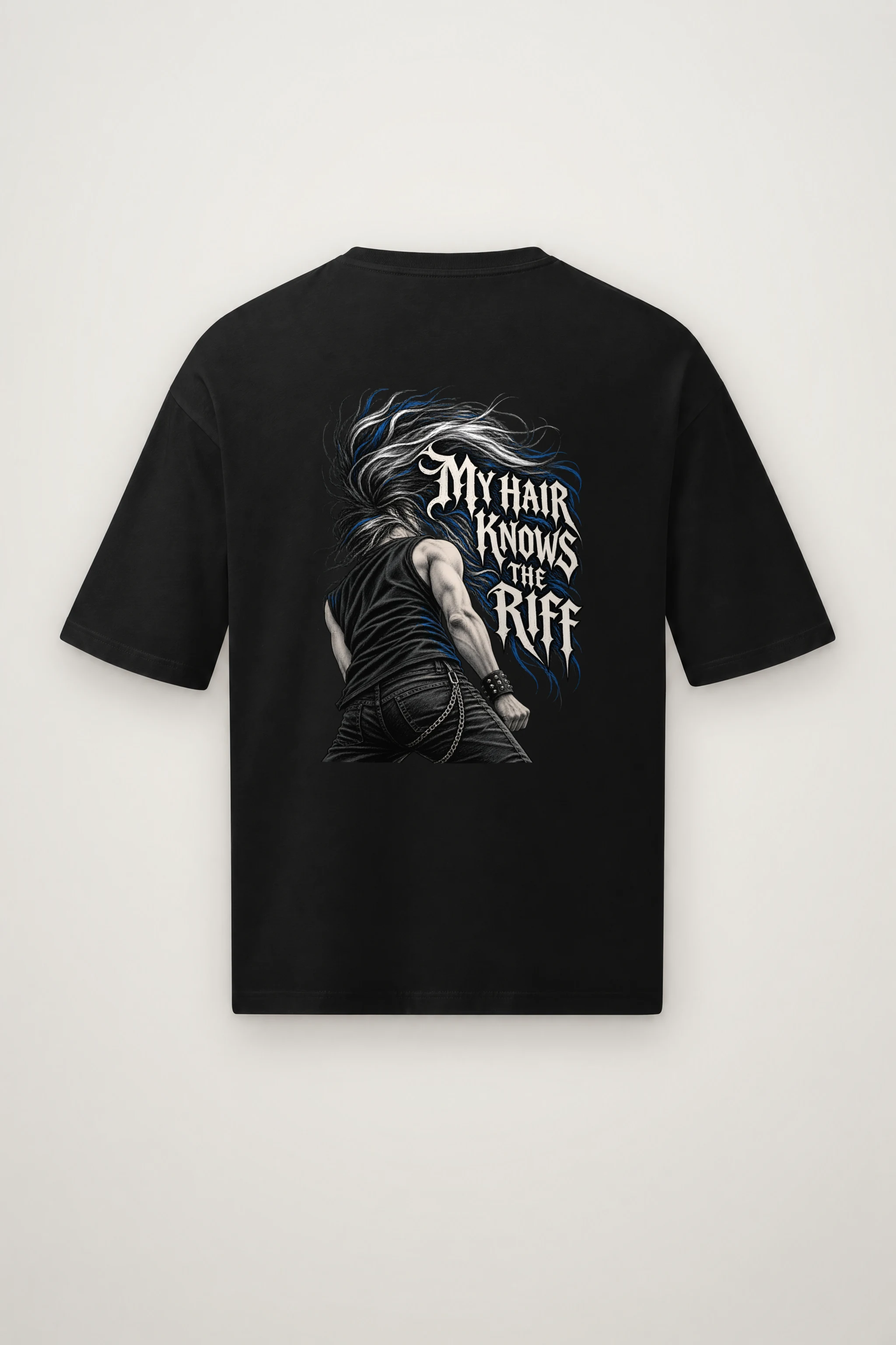 "My Hair Knows the Riff" Men's Oversized Heavyweight Crewneck T-Shirt