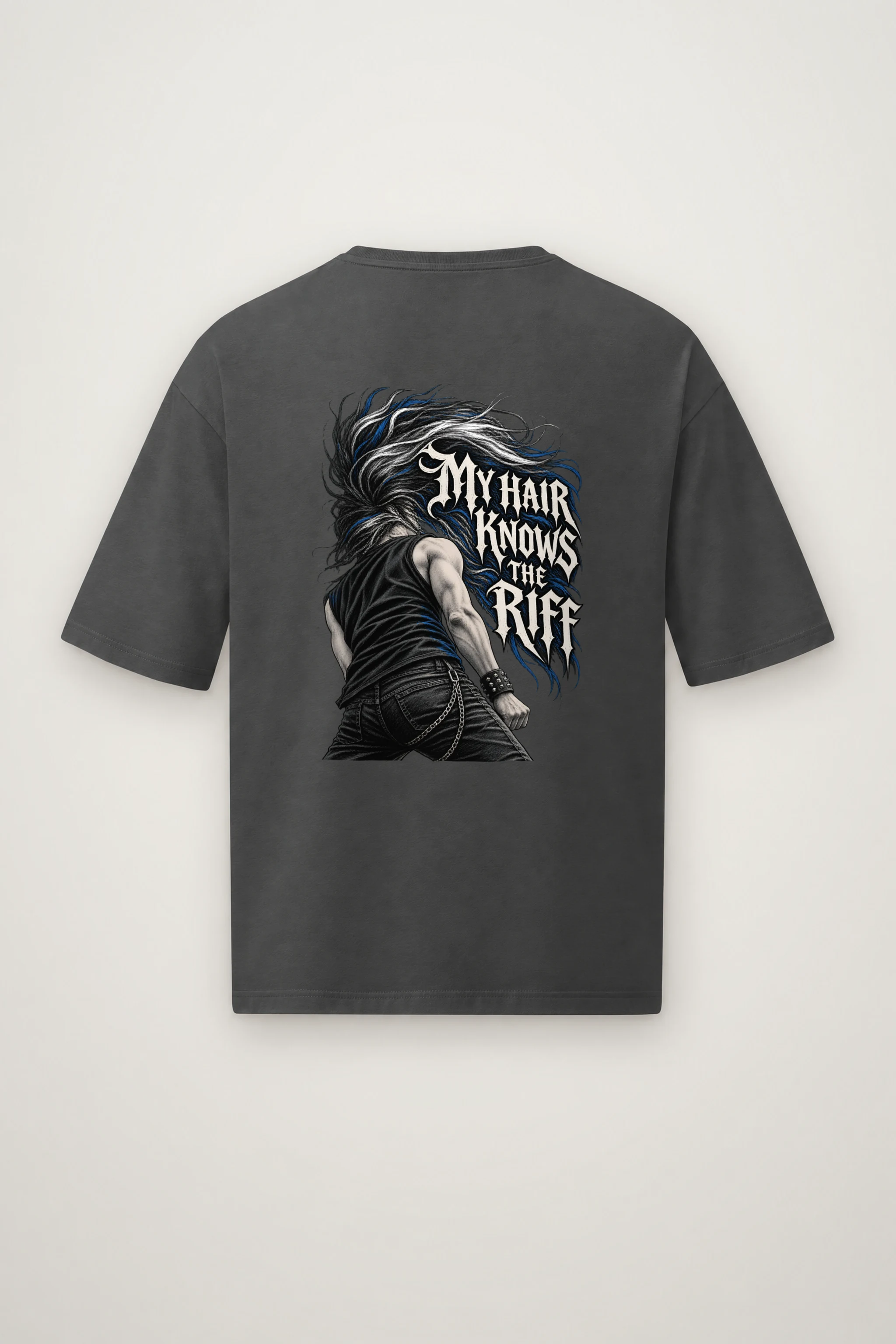 "My Hair Knows the Riff" Men's Oversized Heavyweight Crewneck T-Shirt