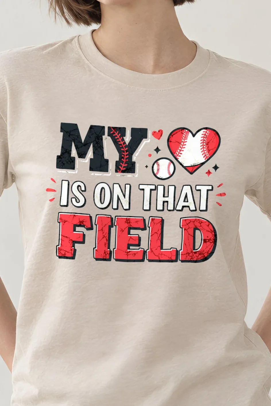 "My Heart Is On That Field" Heavyweight Unisex Crewneck T-shirt - the graphic up close