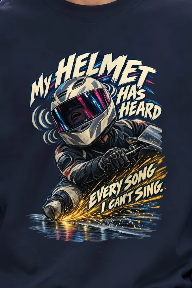 "My Helmet Has Heard" Unisex Crewneck Sweatshirt - the graphic up close