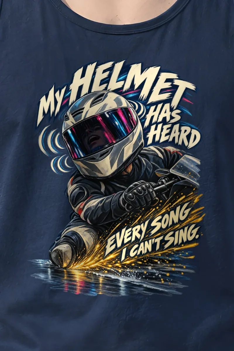 "My Helmet Has Heard" Unisex Jersey Tank - the graphic up close