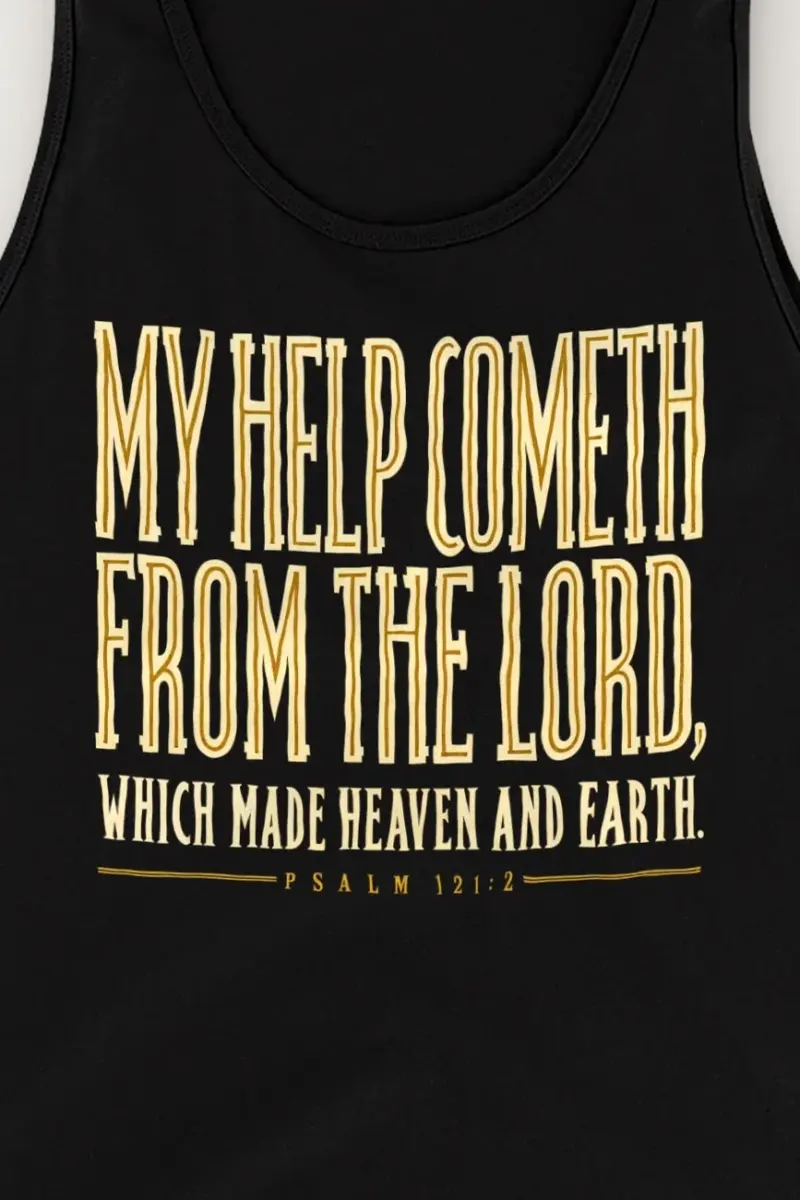 "MY HELP COMETH FROM THE LORD" Unisex Jersey Tank - the graphic up close