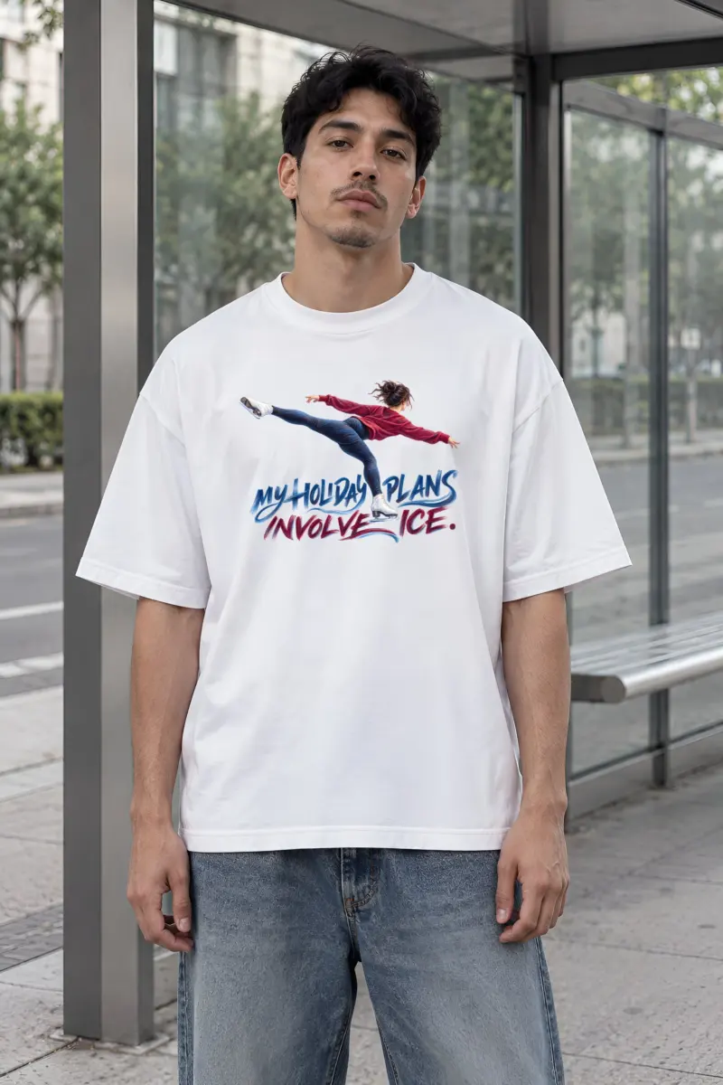 “My Holiday Plans Involve Ice” Men’s Oversized Heavyweight Crewneck T-Shirt