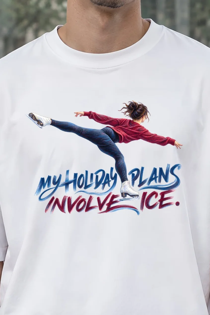 "My Holiday Plans Involve Ice" Men’s Oversized Heavyweight Crewneck T-Shirt - the graphic up close