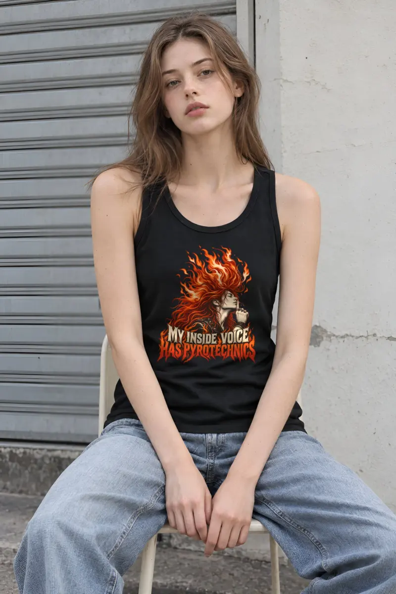 “My Inside Voice Has Pyrotechnics” Unisex Jersey Tank
