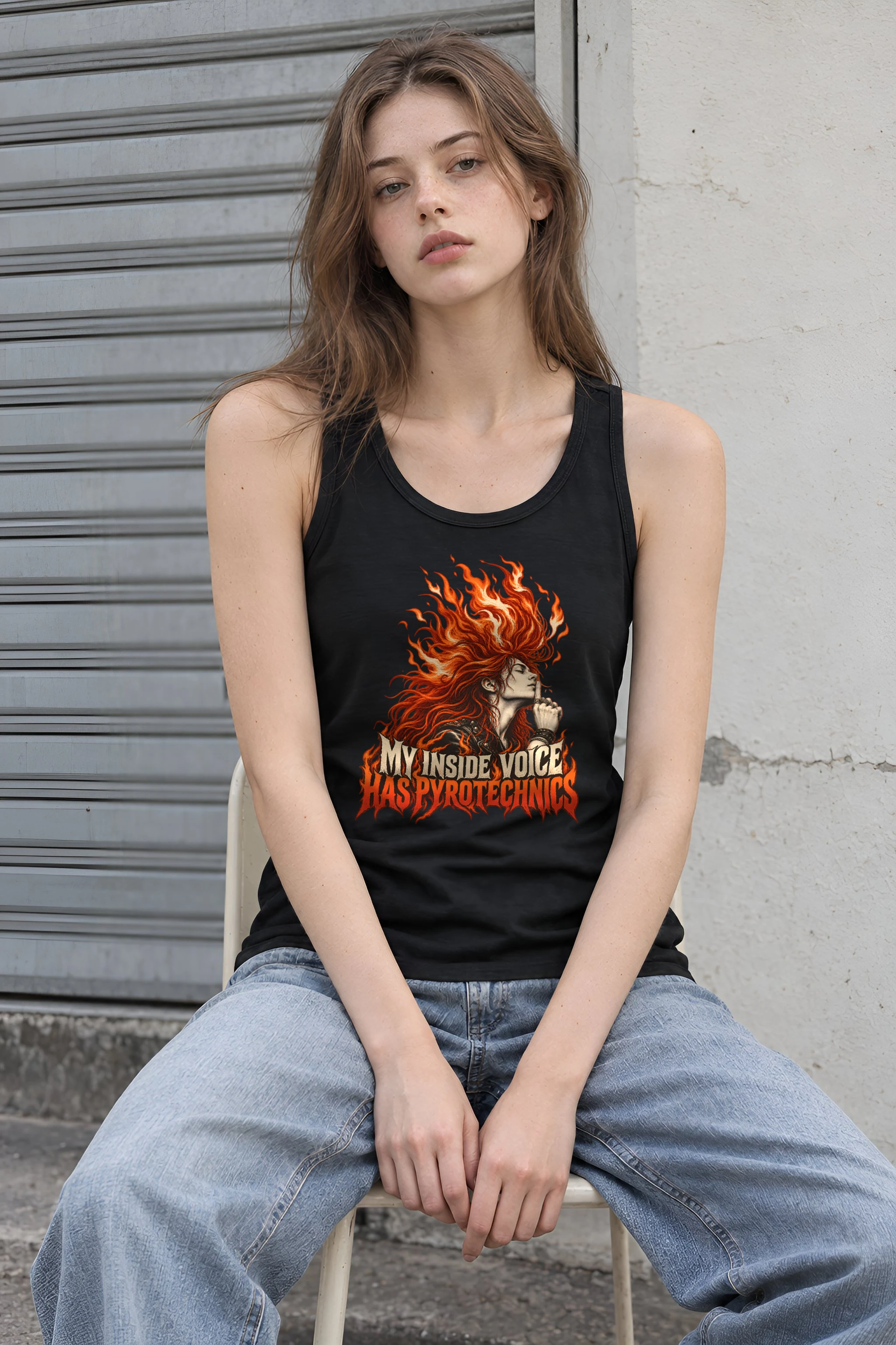 "My Inside Voice Has Pyrotechnics" Unisex Jersey Tank