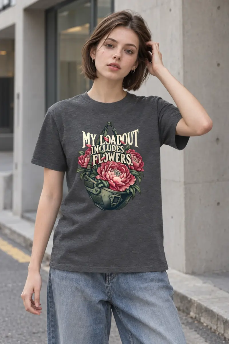 "My Loadout Includes Flowers" Heavyweight Unisex Crewneck T-shirt