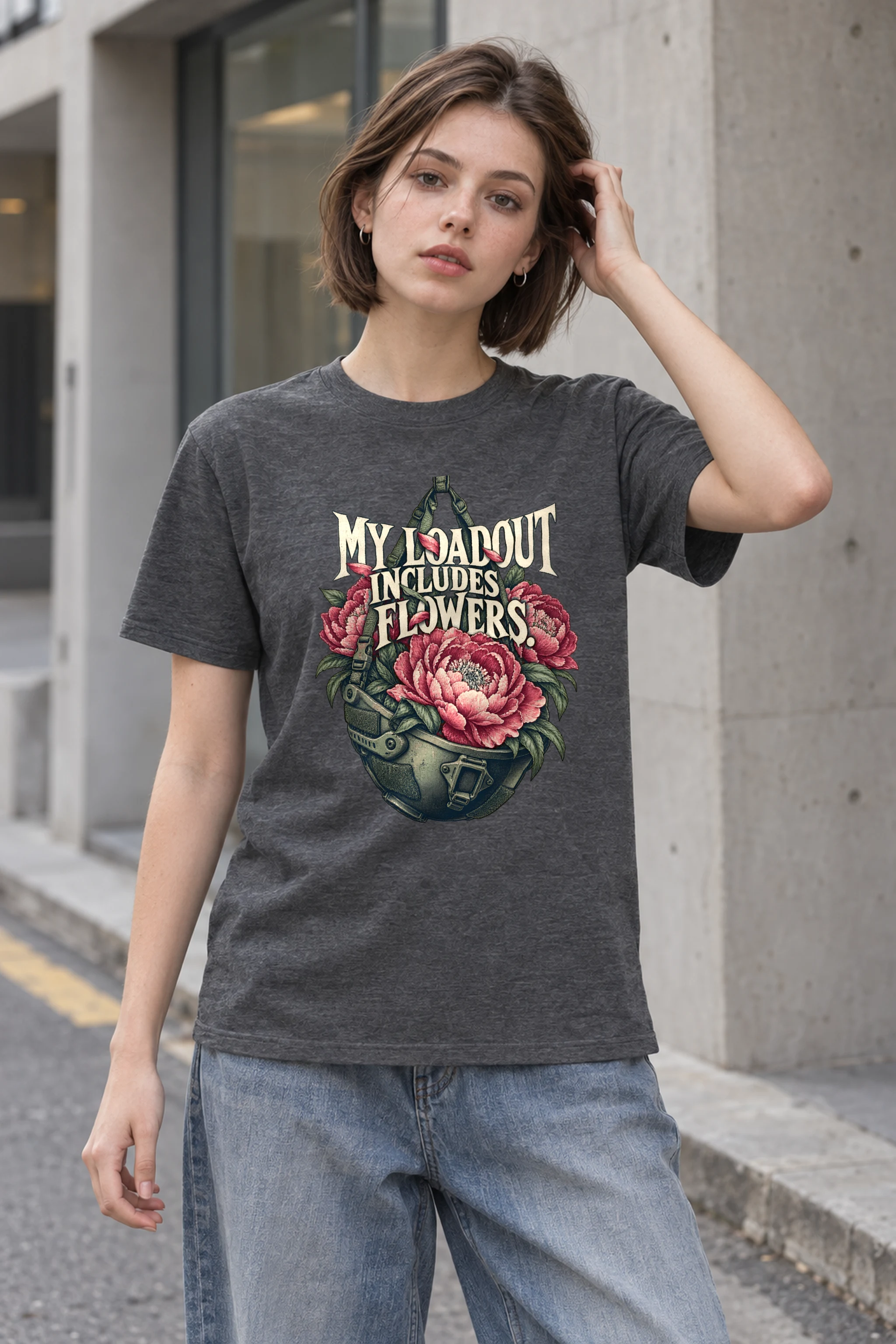 "My Loadout Includes Flowers" Heavyweight Unisex Crewneck T-shirt