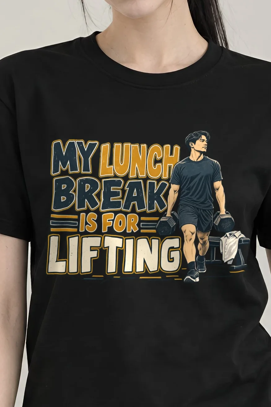 "My Lunch Break Is For Lifting" Heavyweight Unisex Crewneck T-shirt - the graphic up close