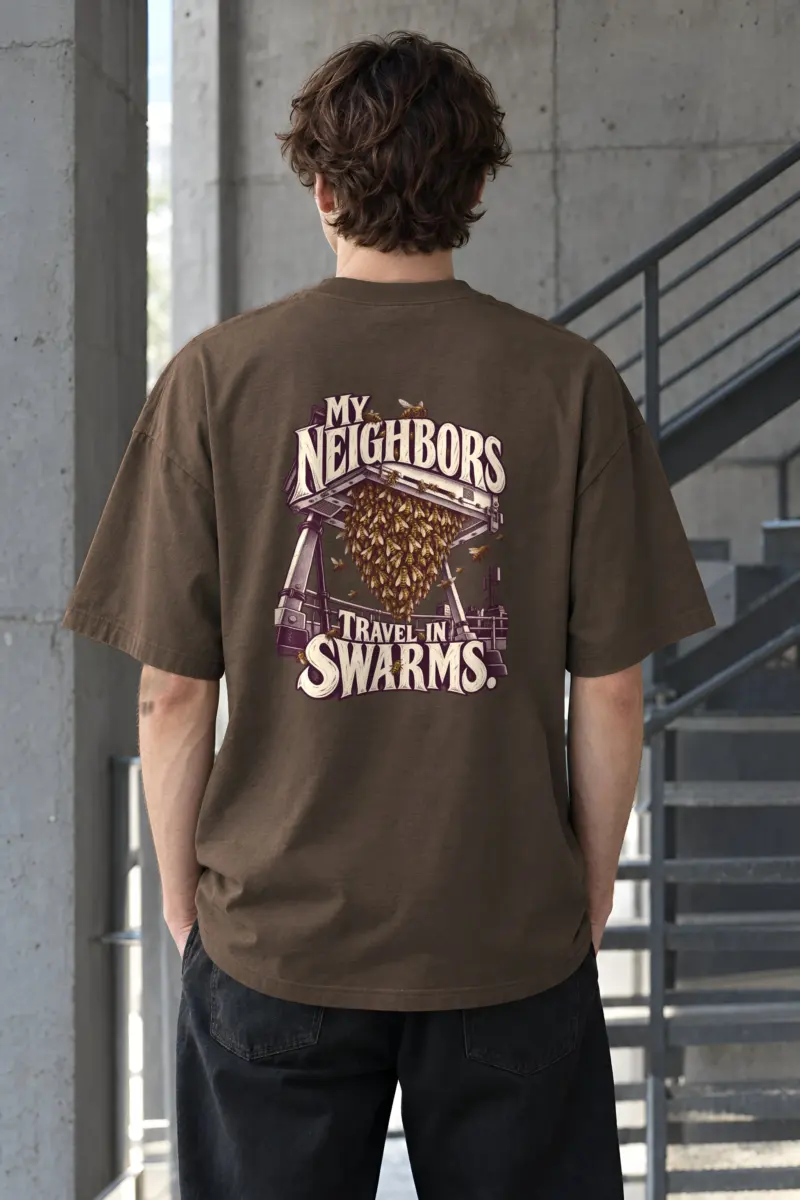 “My Neighbors Travel in Swarms” Men’s Oversized Heavyweight Crewneck T-Shirt