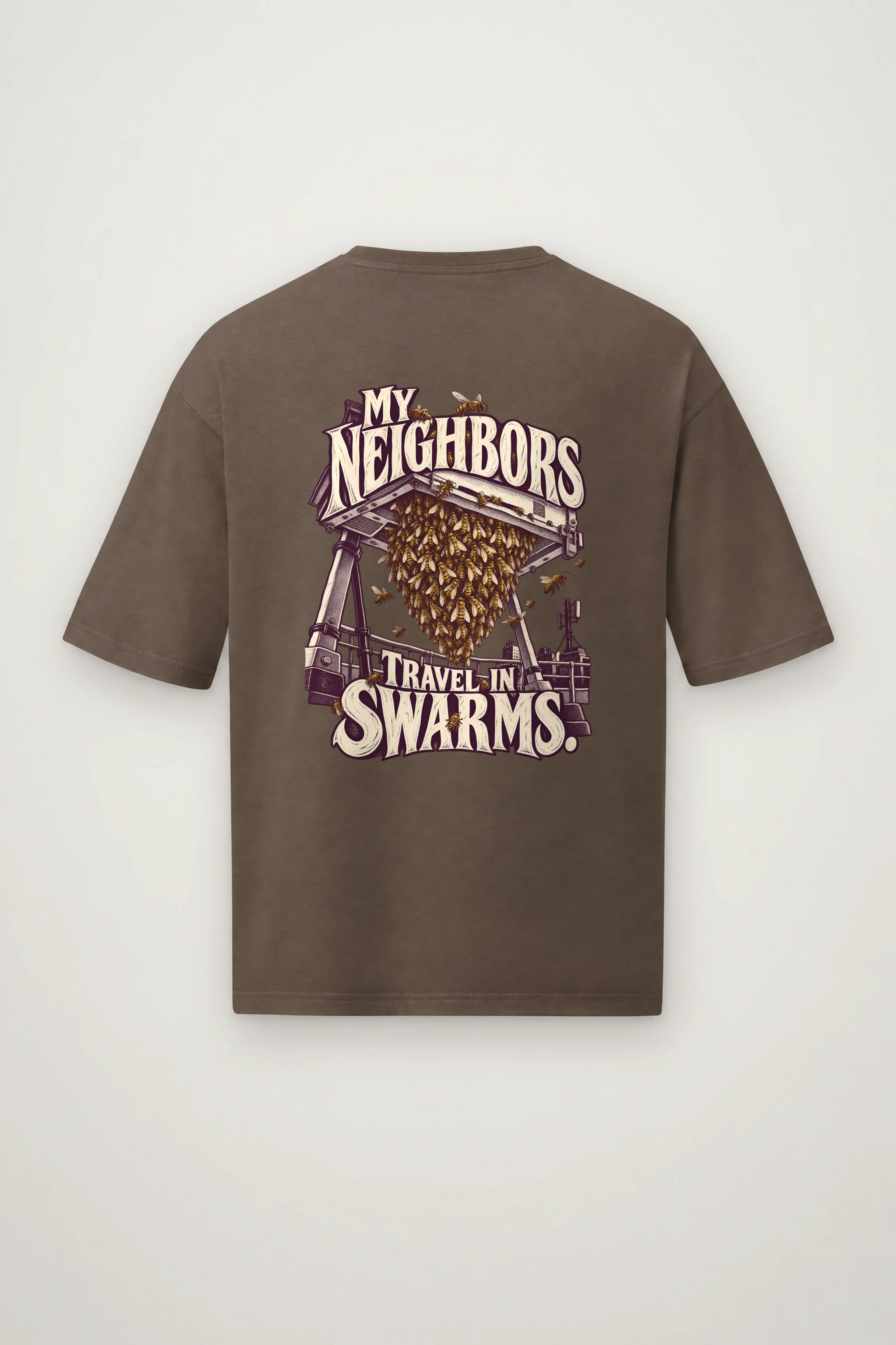 "My Neighbors Travel in Swarms" Men's Oversized Heavyweight Crewneck T-Shirt