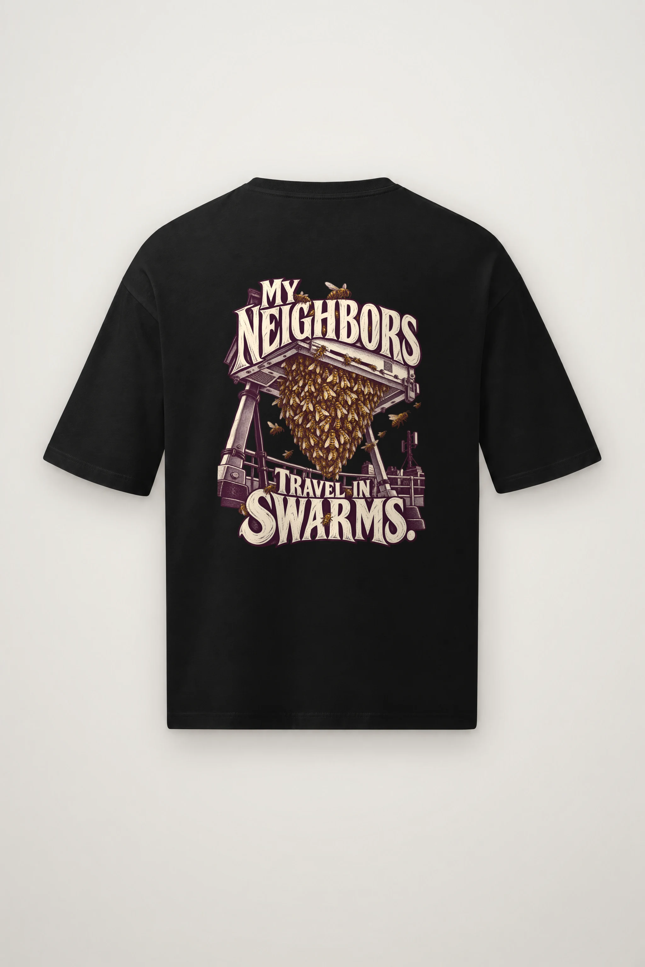 "My Neighbors Travel in Swarms" Men's Oversized Heavyweight Crewneck T-Shirt
