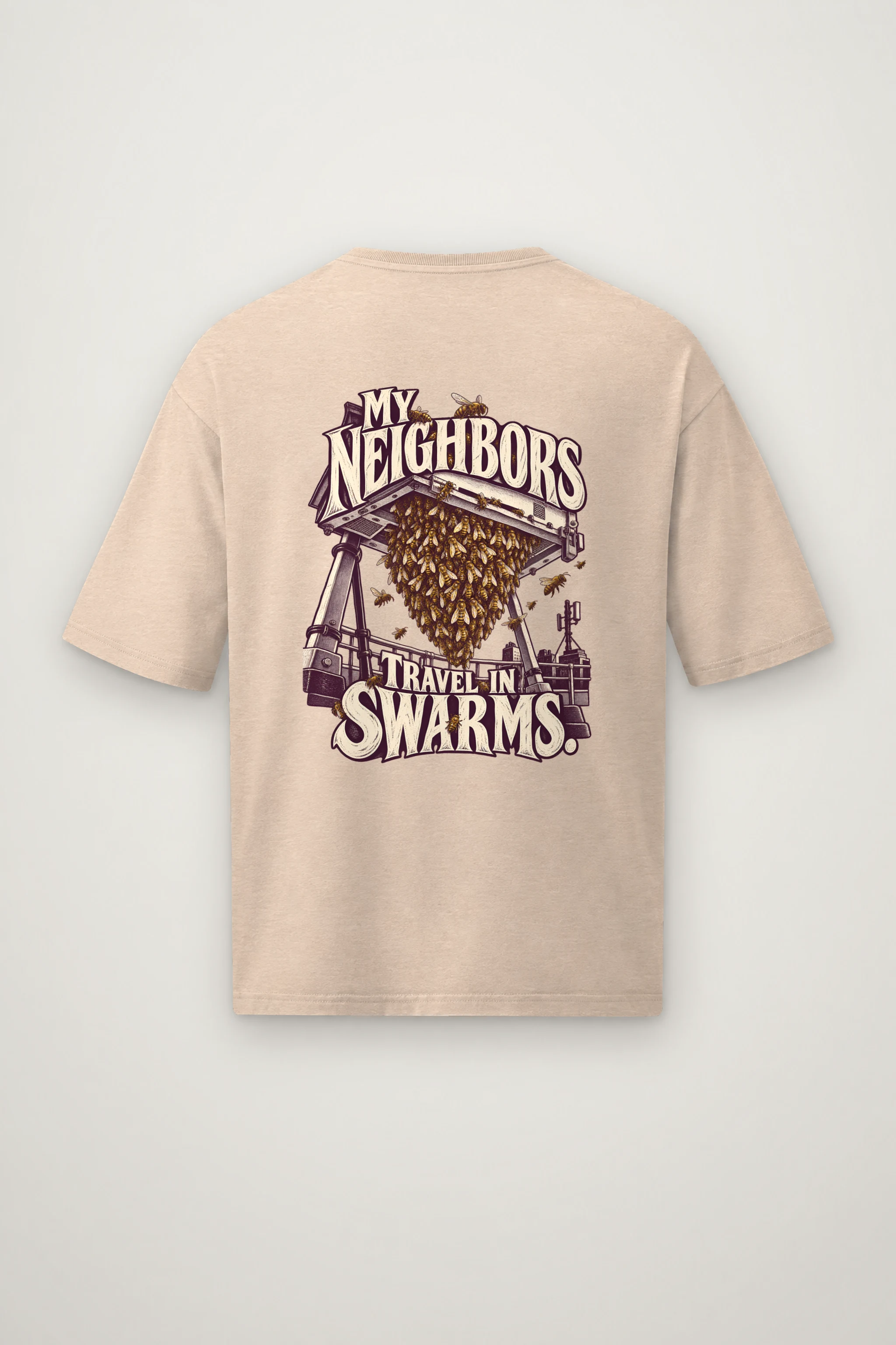"My Neighbors Travel in Swarms" Men's Oversized Heavyweight Crewneck T-Shirt