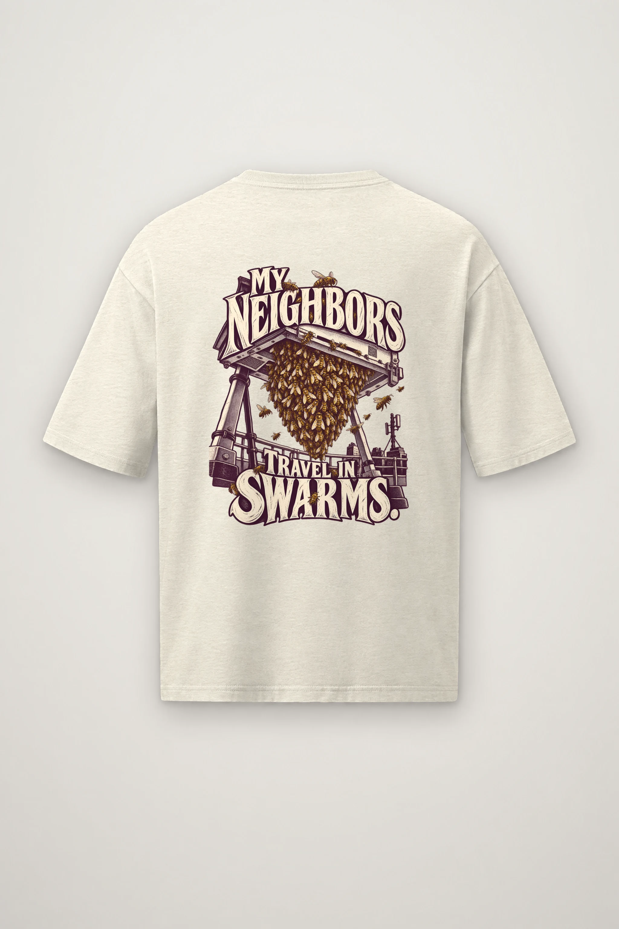 "My Neighbors Travel in Swarms" Men's Oversized Heavyweight Crewneck T-Shirt