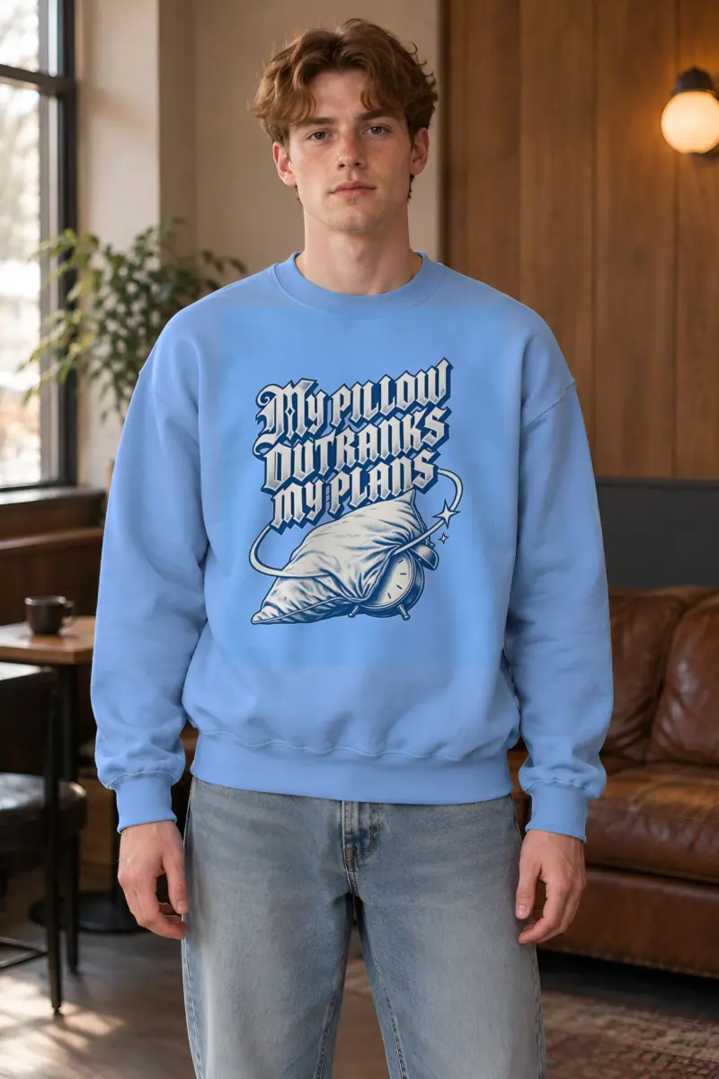 "My Pillow Outranks My Plans" Heavy Blend Unisex Crewneck Sweatshirt