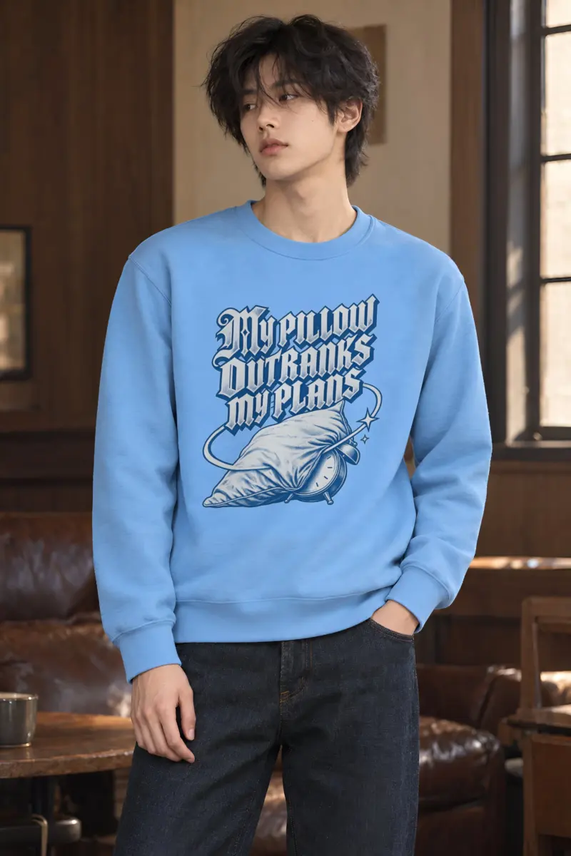 "My Pillow Outranks My Plans" Heavy Blend Unisex Crewneck Sweatshirt