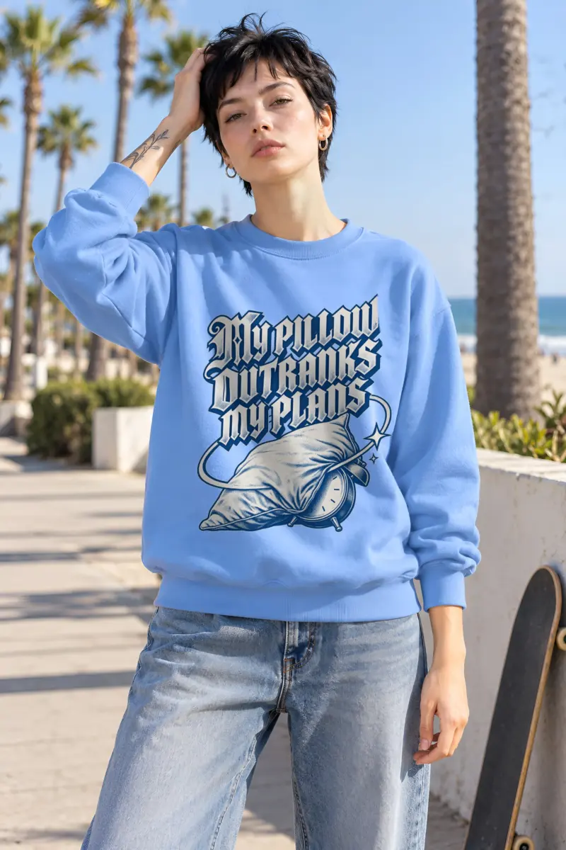 "My Pillow Outranks My Plans" Heavy Blend Unisex Crewneck Sweatshirt