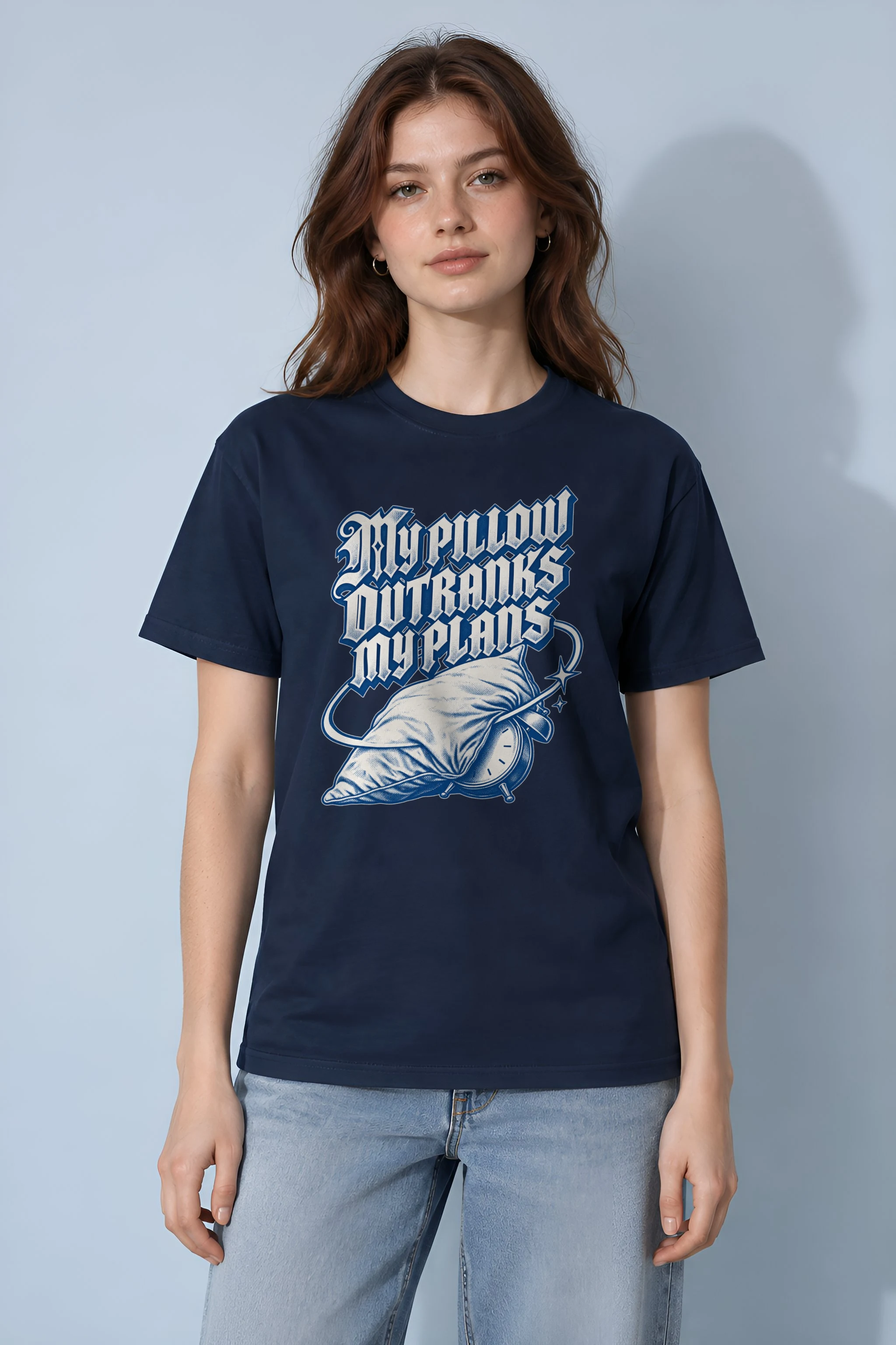 "My Pillow Outranks My Plans" Heavyweight Unisex Crewneck T-shirt